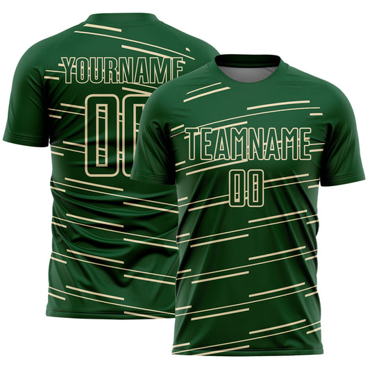 Custom Green Cream Diagonal Pinstripes Lines Sports Sublimation Soccer Uniform Jersey - Main View