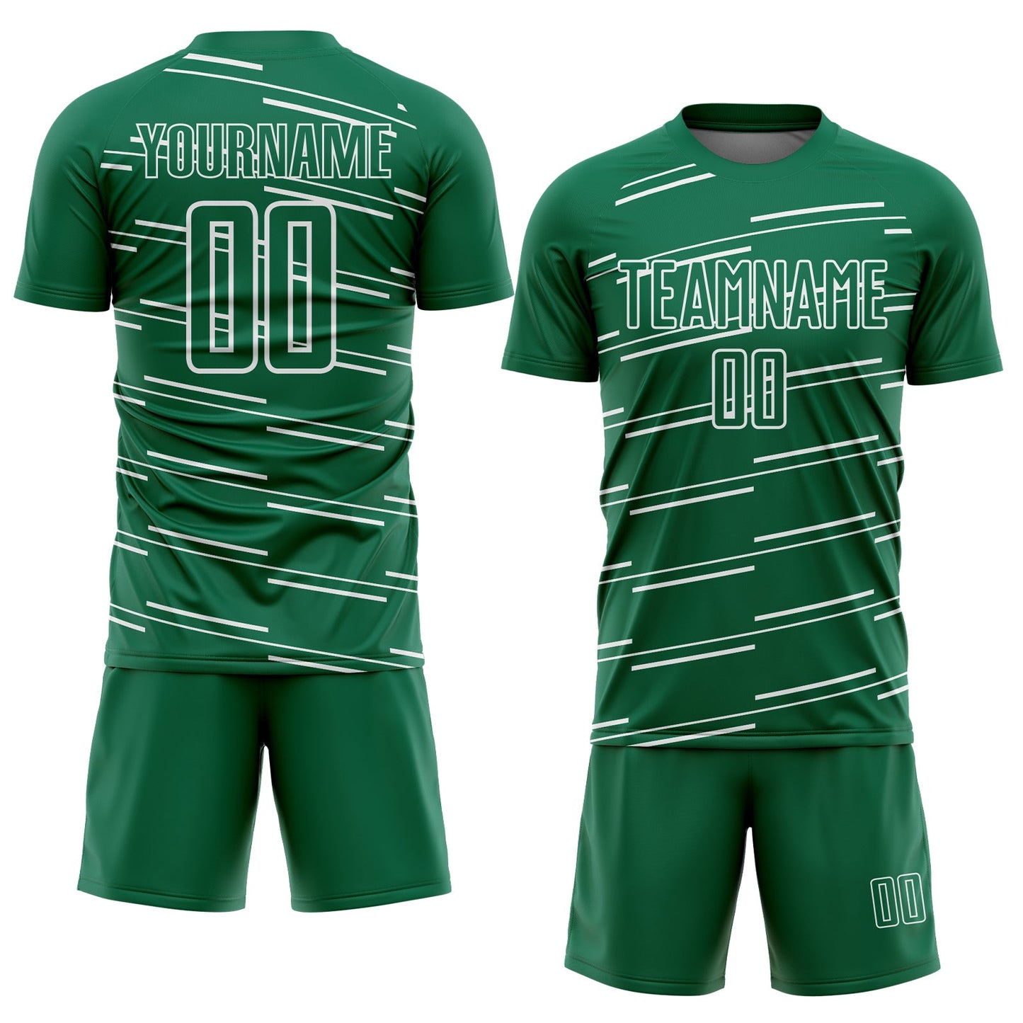 Custom Kelly Green White Diagonal Pinstripes Lines Sports Sublimation Soccer Uniform Jersey view 2