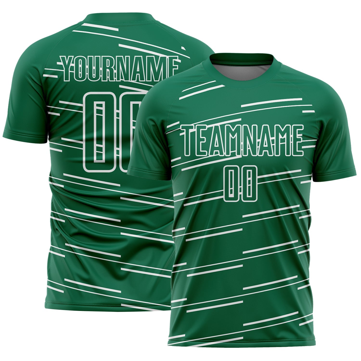 Custom Kelly Green White Diagonal Pinstripes Lines Sports Sublimation Soccer Uniform Jersey - Main View