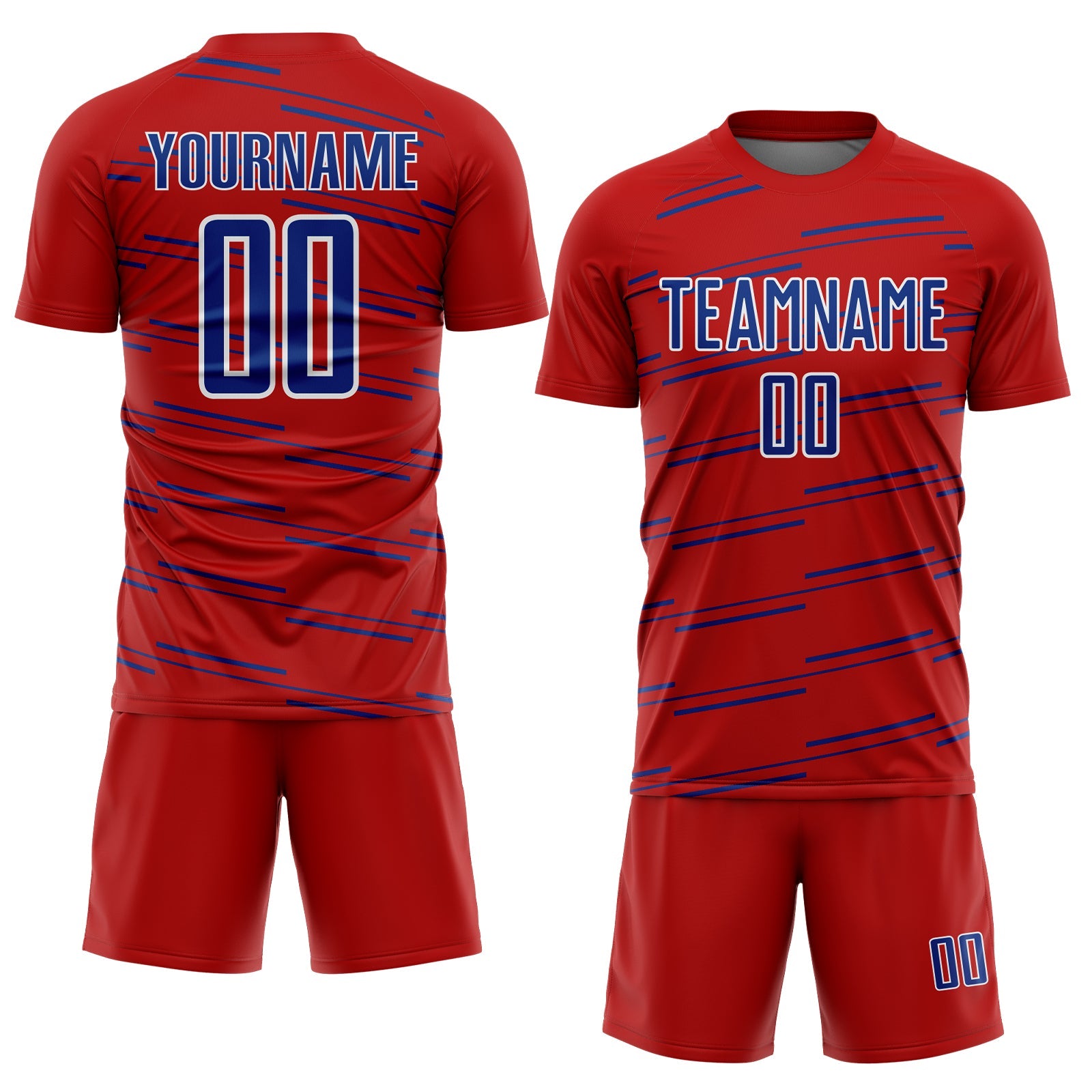 Custom Red Royal-White Diagonal Pinstripes Lines Sports Sublimation Soccer Uniform Jersey view 2