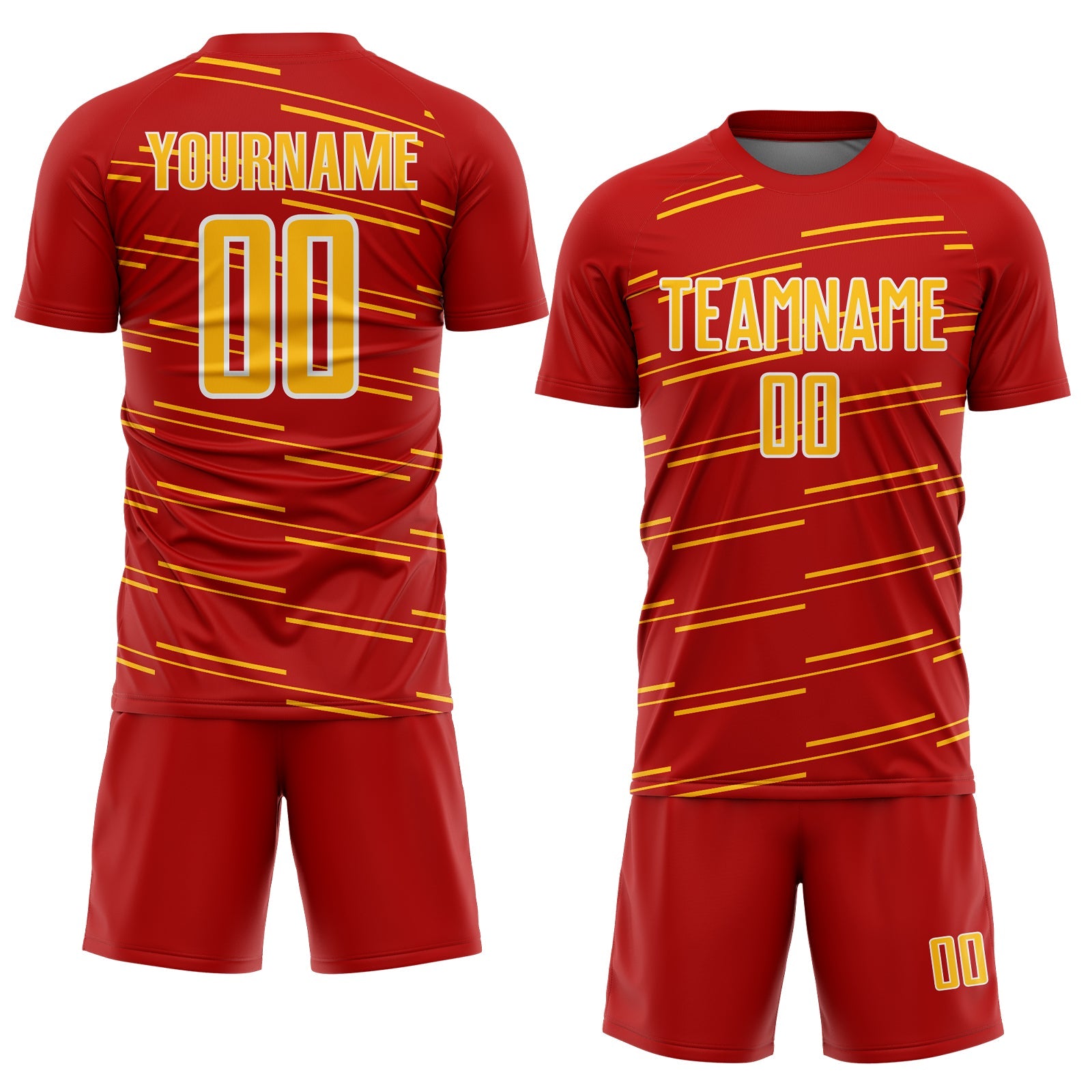 Custom Red Gold-White Diagonal Pinstripes Lines Sports Sublimation Soccer Uniform Jersey view 2