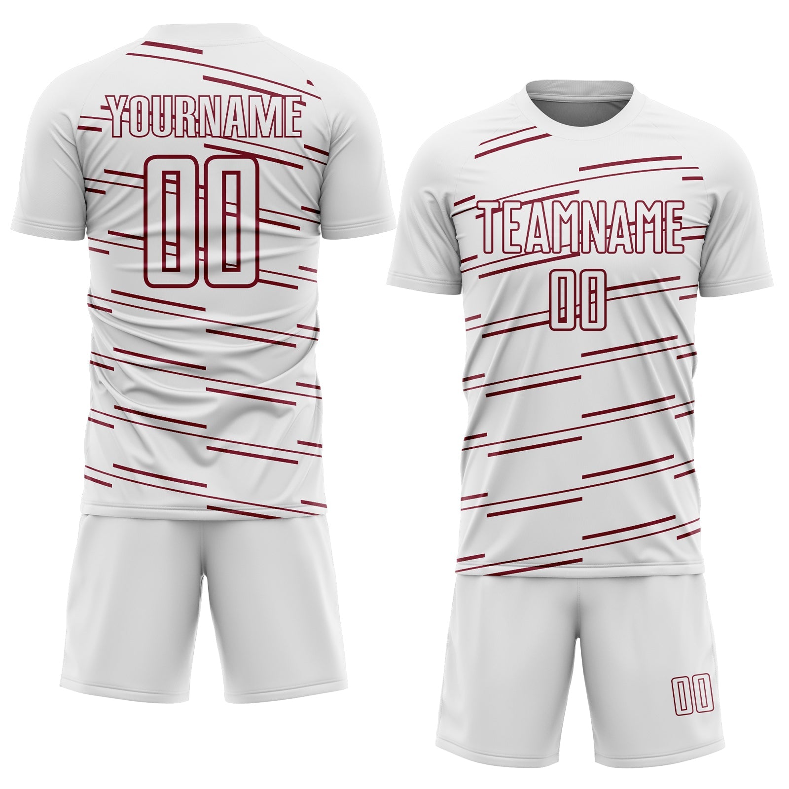 Custom White Crimson Diagonal Pinstripes Lines Sports Sublimation Soccer Uniform Jersey view 2