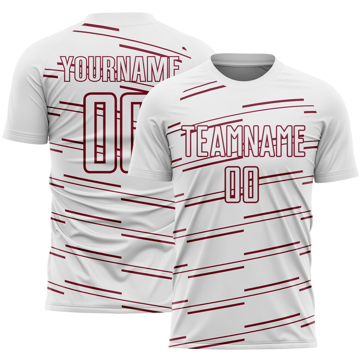 Custom White Crimson Diagonal Pinstripes Lines Sports Sublimation Soccer Uniform Jersey - Main View