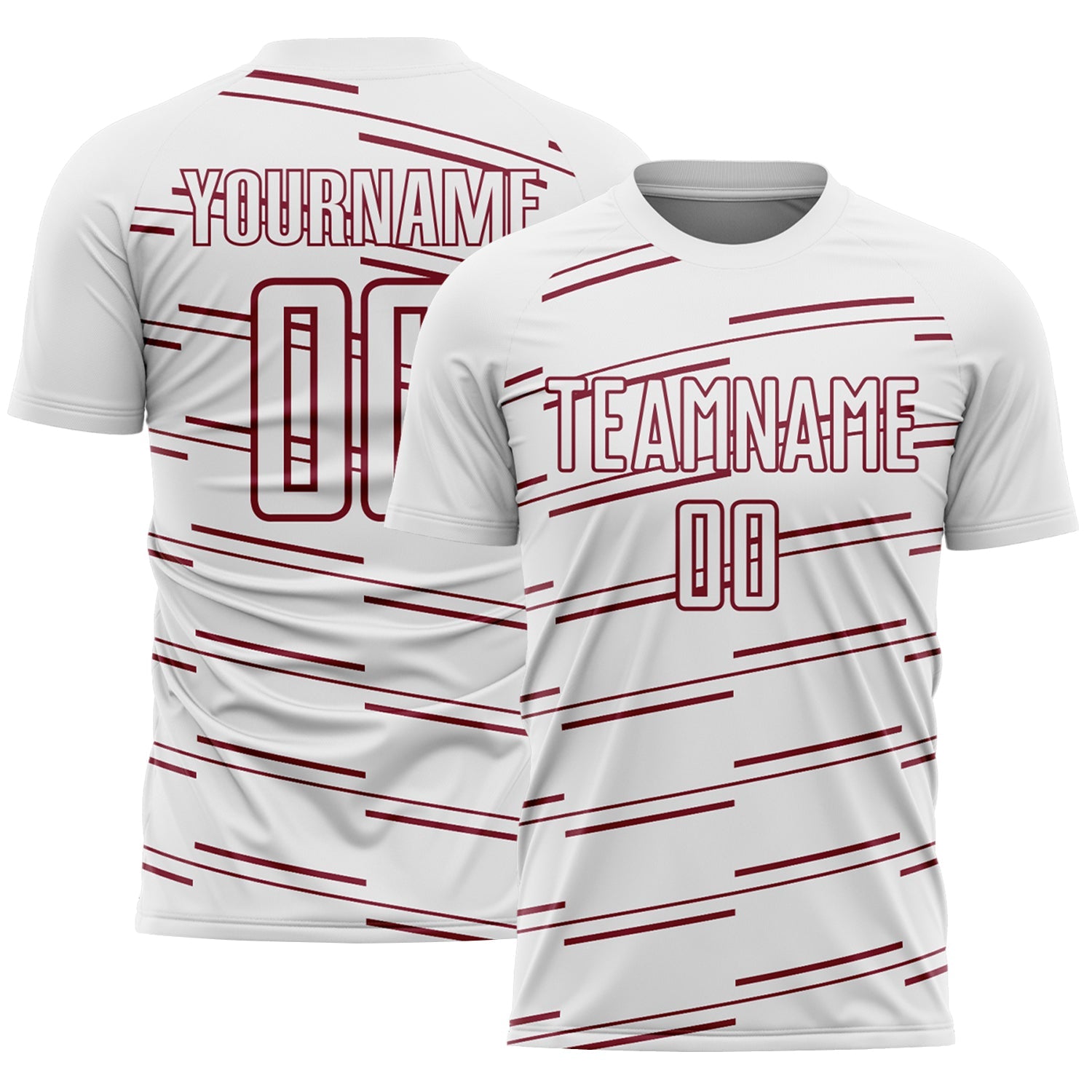 Custom White Crimson Diagonal Pinstripes Lines Sports Sublimation Soccer Uniform Jersey - Main View