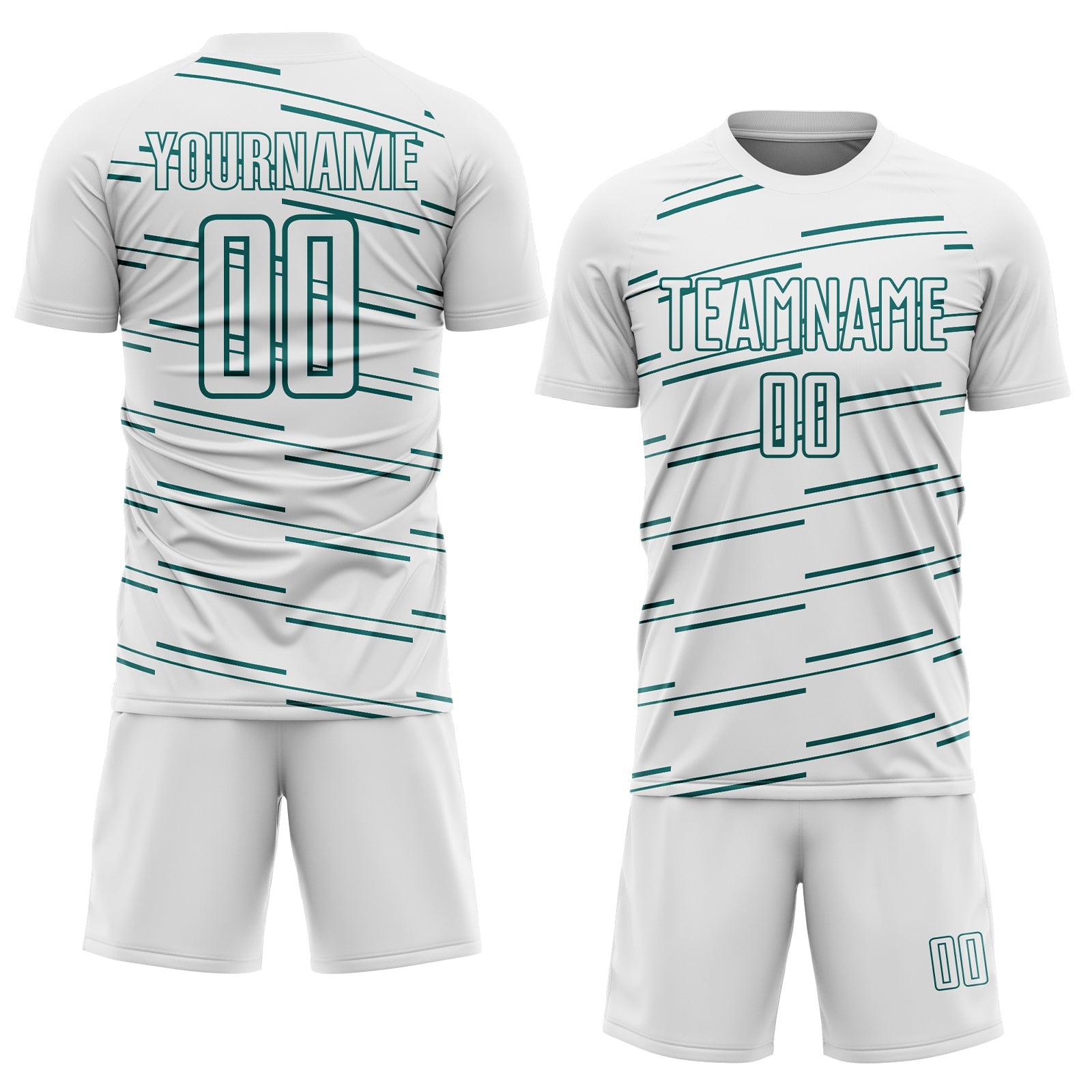 Custom White Teal Diagonal Pinstripes Lines Sports Sublimation Soccer Uniform Jersey view 2