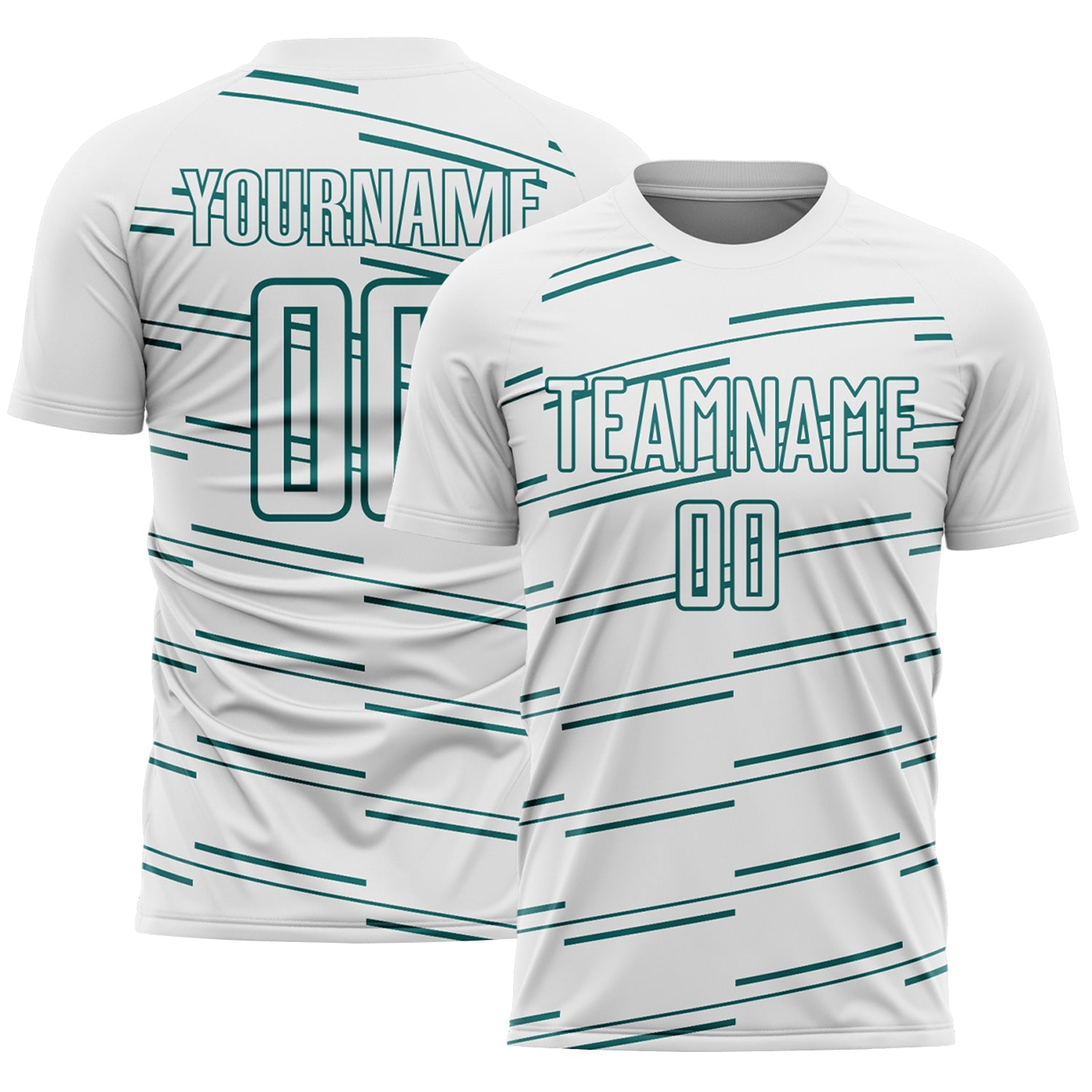 Custom White Teal Diagonal Pinstripes Lines Sports Sublimation Soccer Uniform Jersey - Main View
