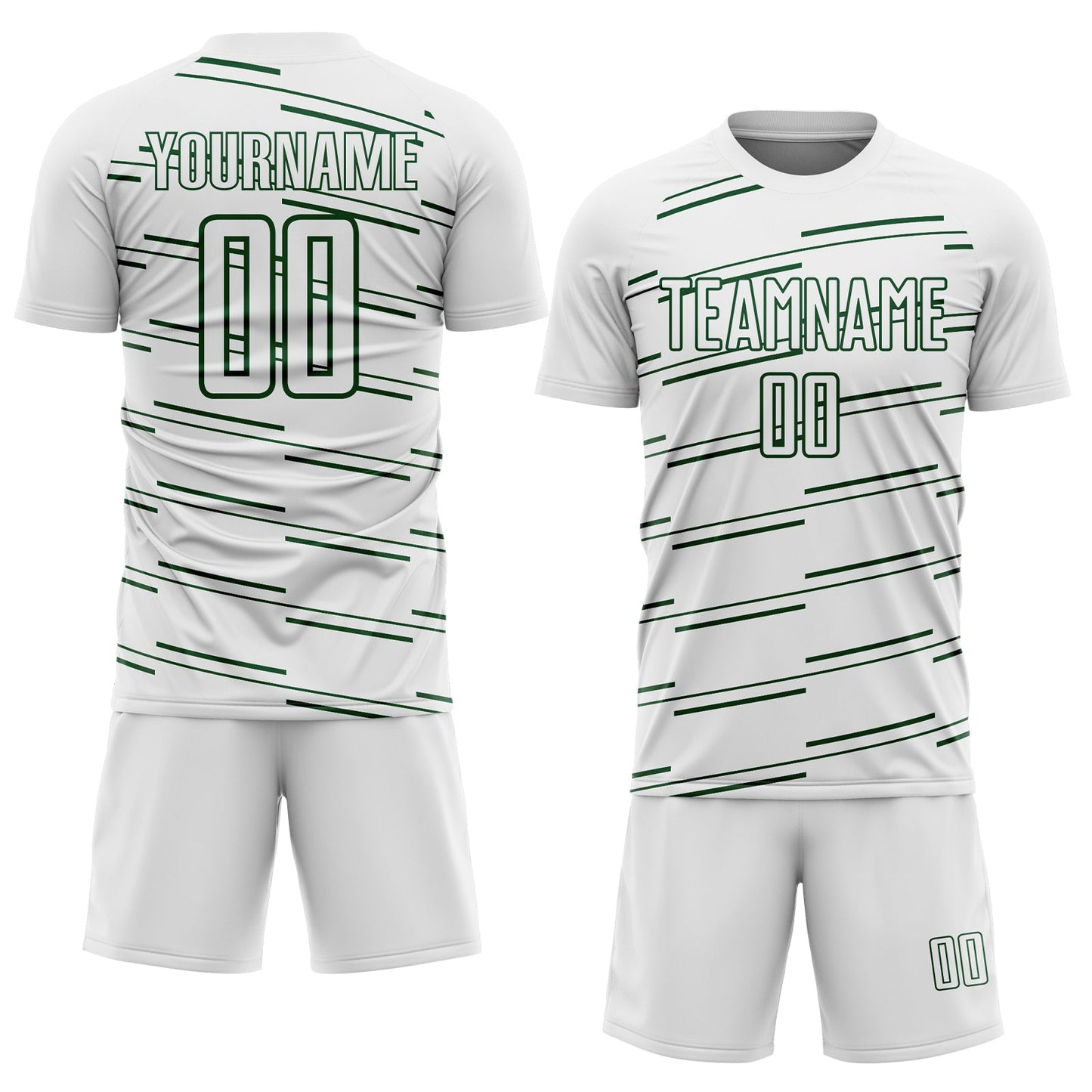 Custom White Green Diagonal Pinstripes Lines Sports Sublimation Soccer Uniform Jersey view 2