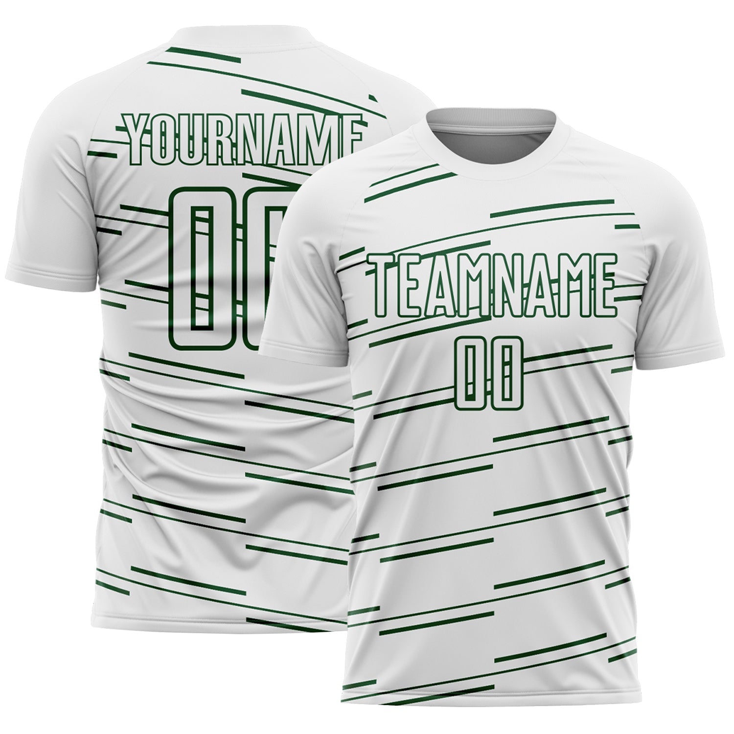 Custom White Green Diagonal Pinstripes Lines Sports Sublimation Soccer Uniform Jersey - Main View