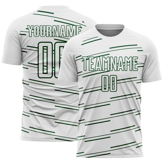 Custom White Green Diagonal Pinstripes Lines Sports Sublimation Soccer Uniform Jersey - Main View