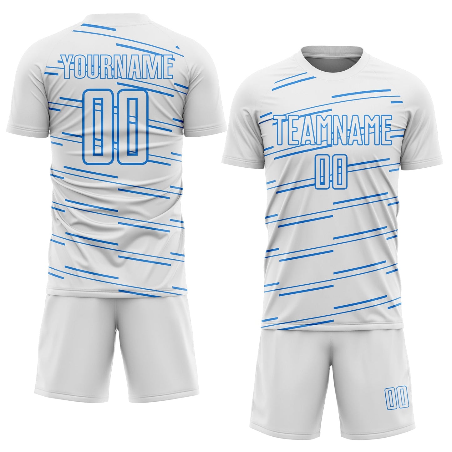 Custom White Powder Blue Diagonal Pinstripes Lines Sports Sublimation Soccer Uniform Jersey view 2