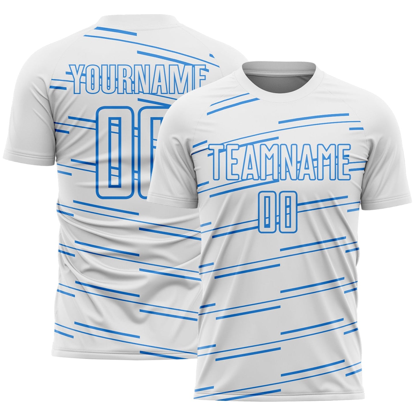 Custom White Powder Blue Diagonal Pinstripes Lines Sports Sublimation Soccer Uniform Jersey - Main View