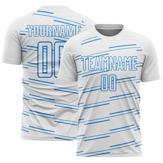 Custom White Powder Blue Diagonal Pinstripes Lines Sports Sublimation Soccer Uniform Jersey - Main View