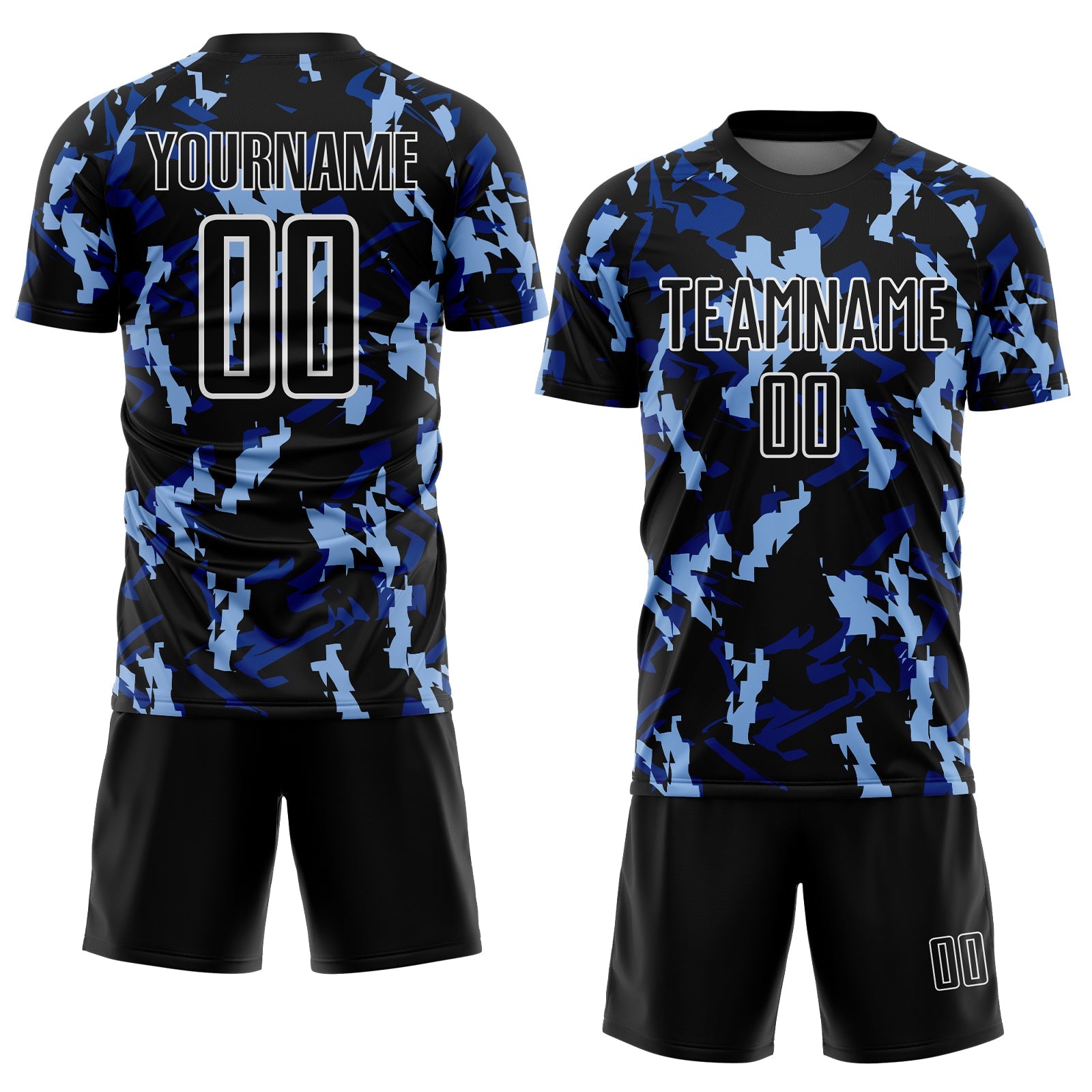 Custom Black White-Blue Geometric Camo Fragment Sports Sublimation Soccer Uniform Jersey view 2