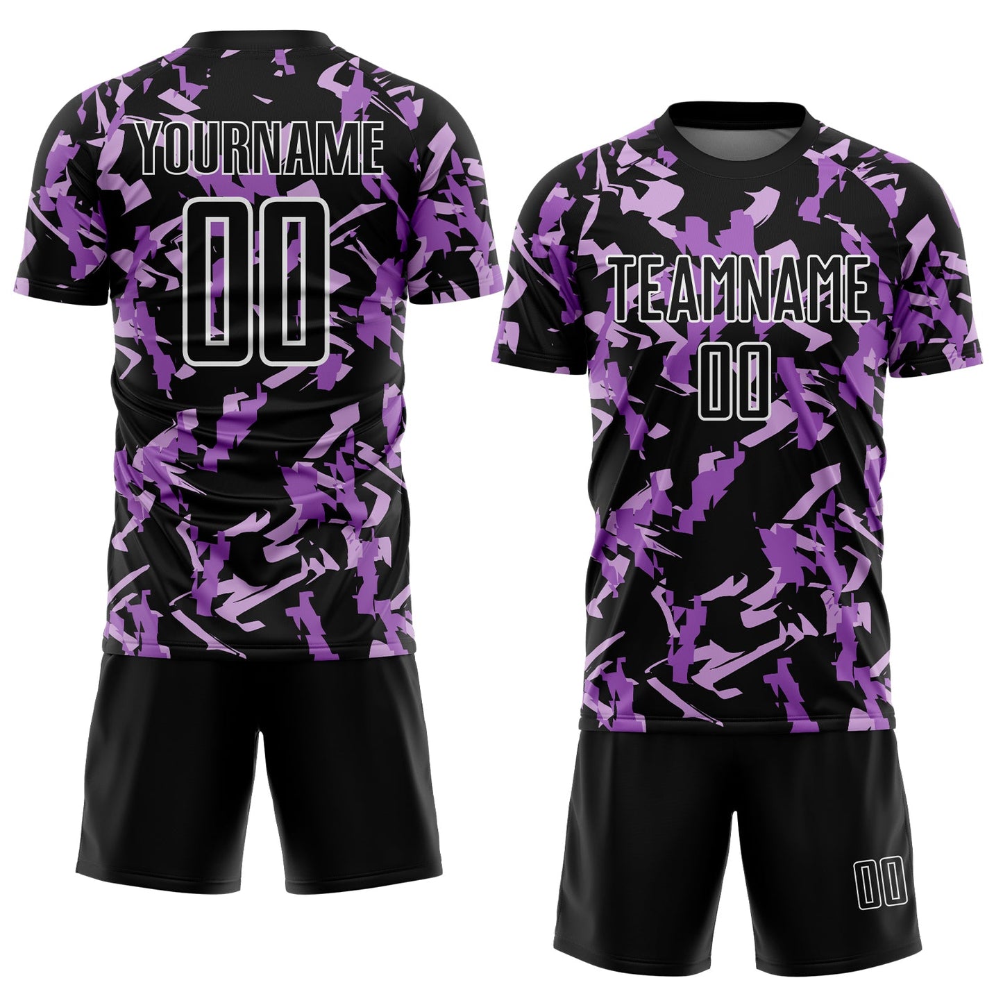 Custom Black White-Purple Geometric Camo Fragment Sports Sublimation Soccer Uniform Jersey view 2