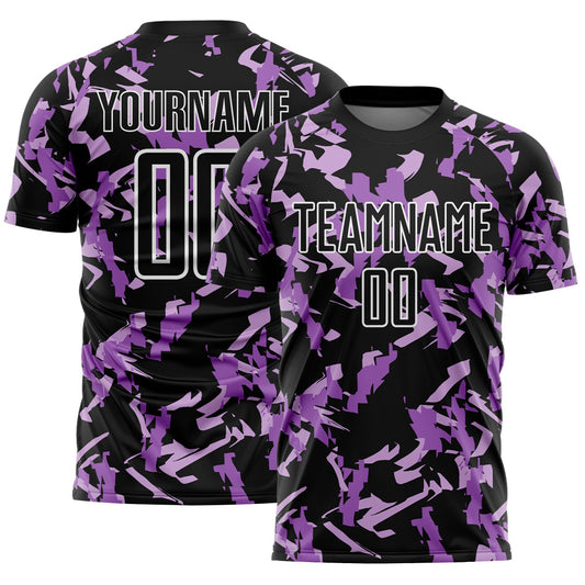 Custom Black White-Purple Geometric Camo Fragment Sports Sublimation Soccer Uniform Jersey - Main View