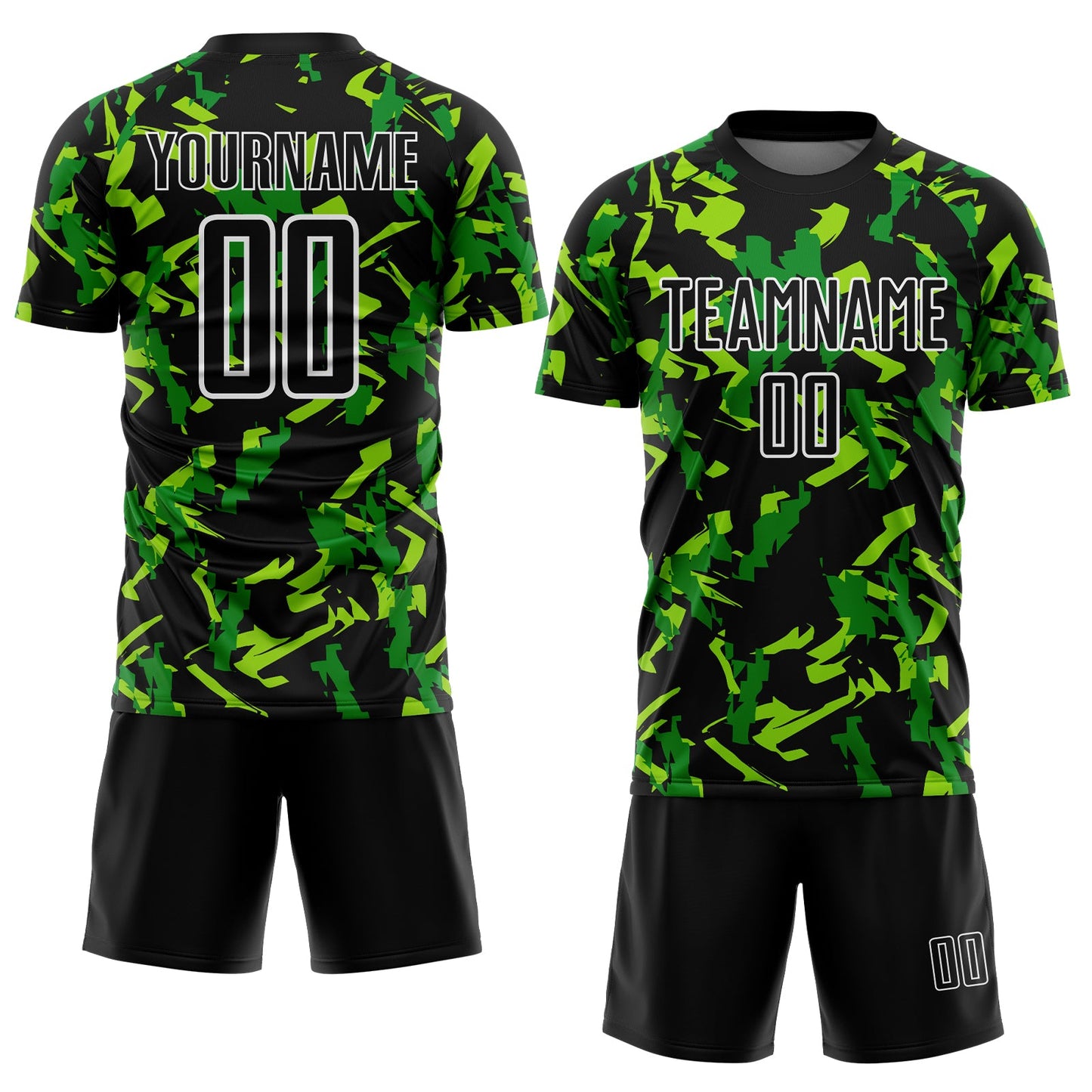 Custom Black White-Green Geometric Camo Fragment Sports Sublimation Soccer Uniform Jersey view 2