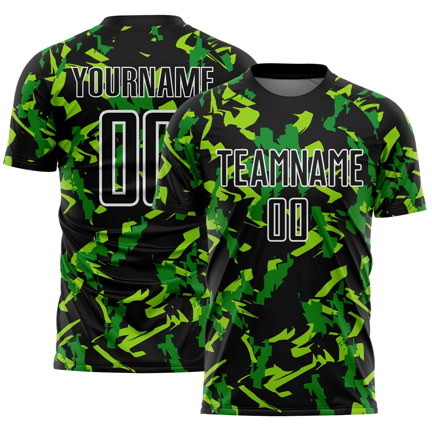 Custom Black White-Green Geometric Camo Fragment Sports Sublimation Soccer Uniform Jersey - Main View