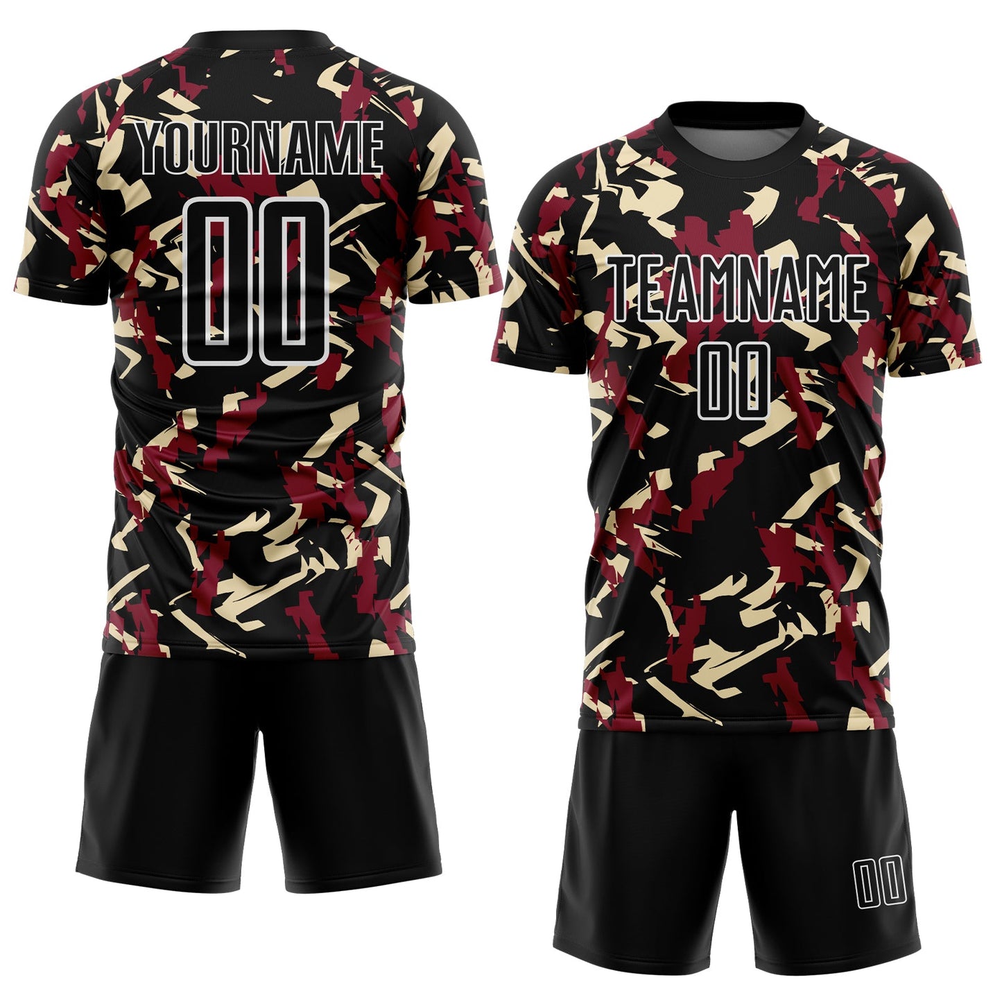 Custom Black White Crimson-Cream Geometric Camo Fragment Sports Sublimation Soccer Uniform Jersey view 2