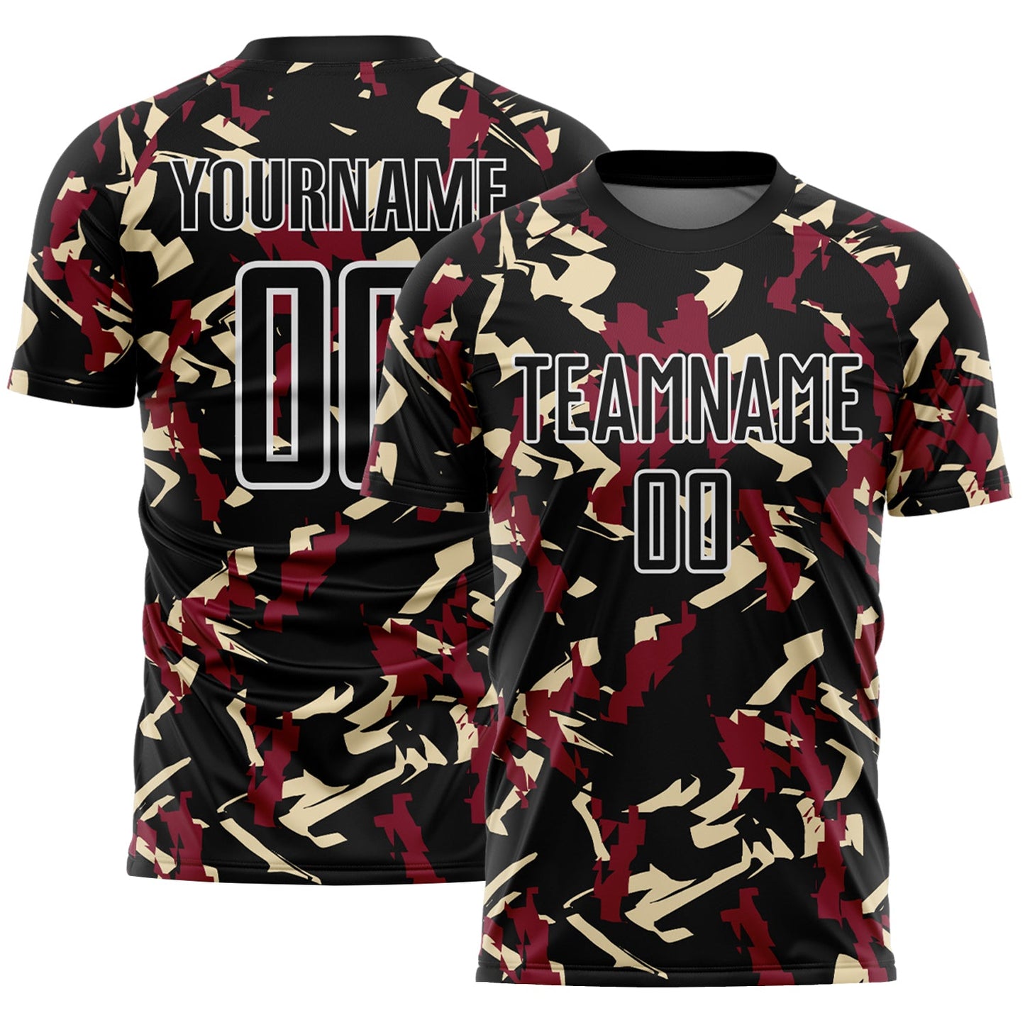 Custom Black White Crimson-Cream Geometric Camo Fragment Sports Sublimation Soccer Uniform Jersey - Main View