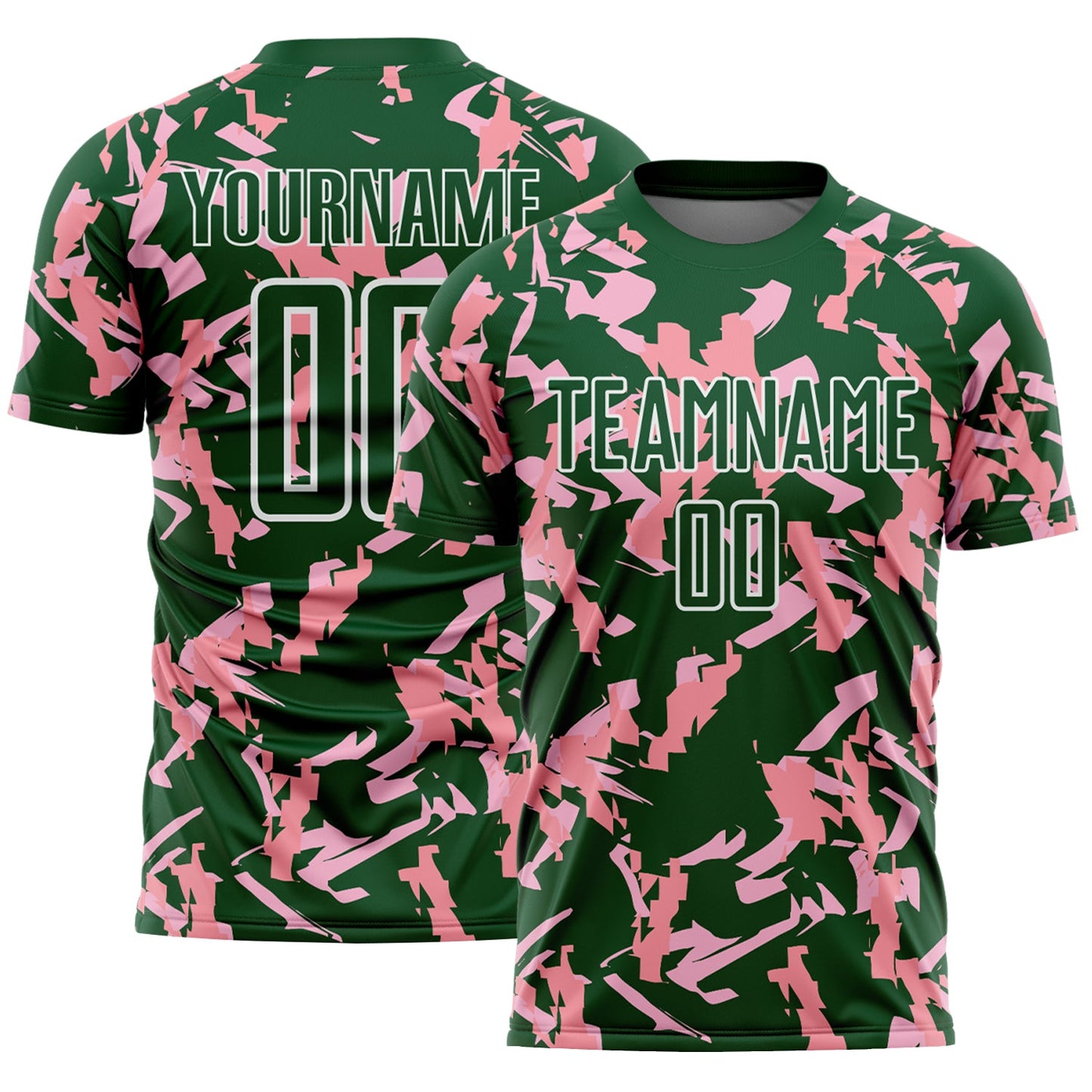 Custom Green White-Pink Geometric Camo Fragment Sports Sublimation Soccer Uniform Jersey - Main View