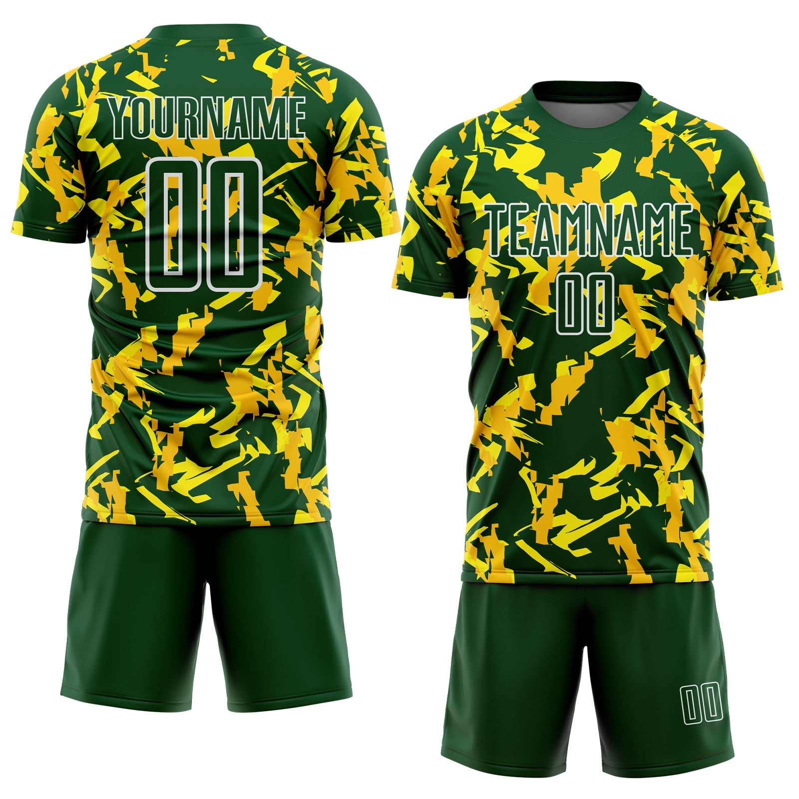 Custom Green White-Yellow Geometric Camo Fragment Sports Sublimation Soccer Uniform Jersey view 2