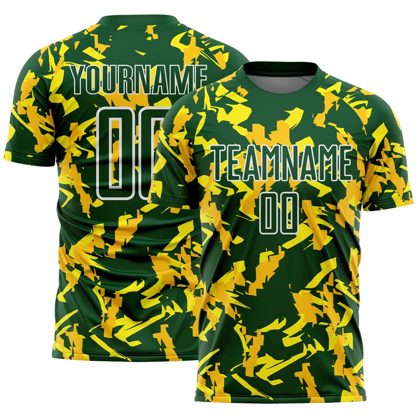 Custom Green White-Yellow Geometric Camo Fragment Sports Sublimation Soccer Uniform Jersey - Main View
