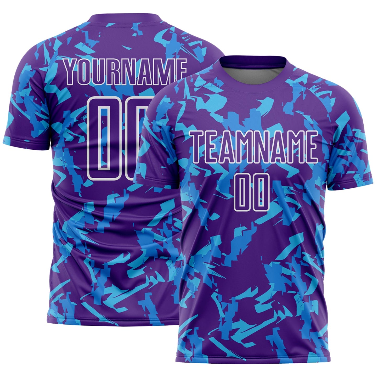 Custom Purple White-Blue Geometric Camo Fragment Sports Sublimation Soccer Uniform Jersey - Main View