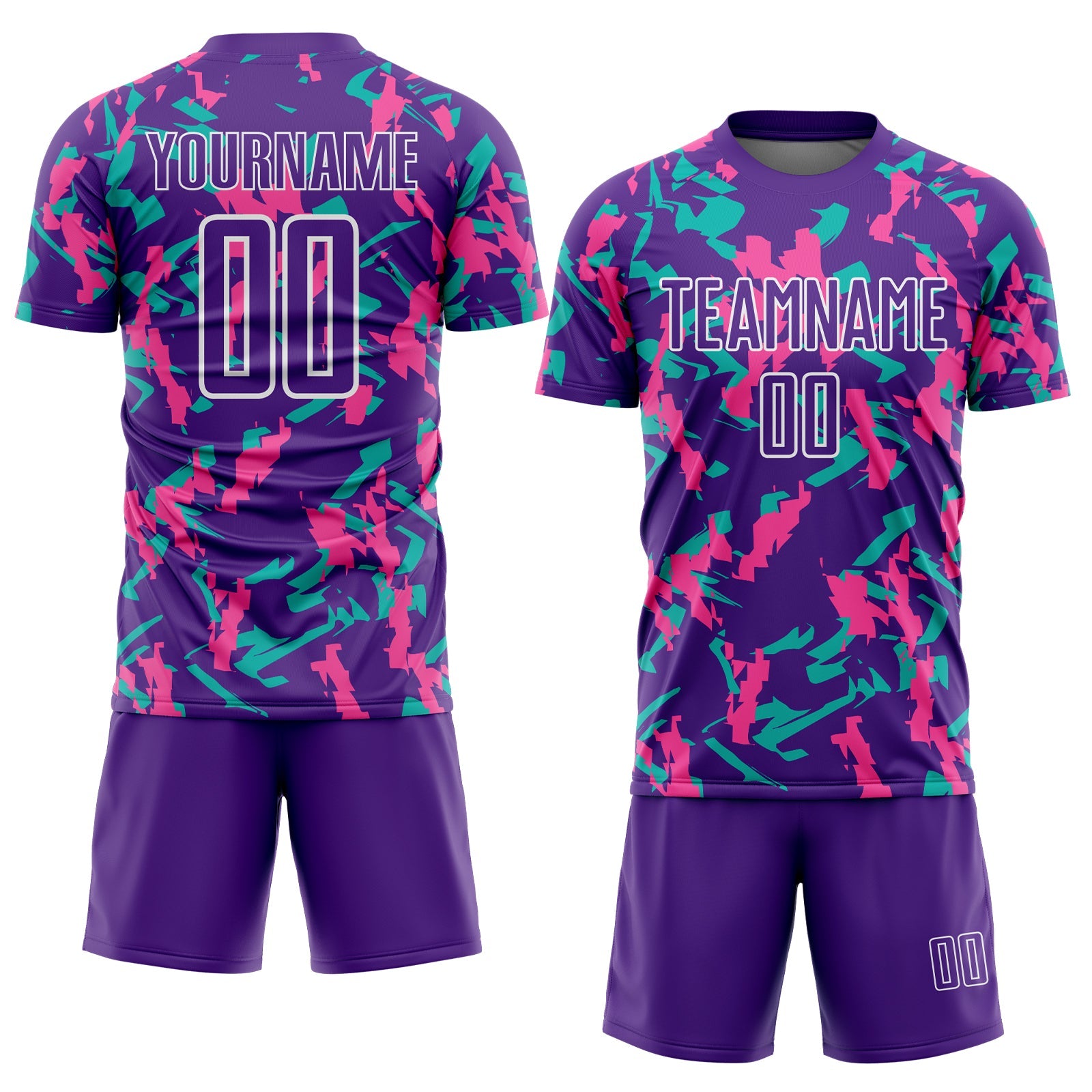 Custom Purple White Pink-Aqua Geometric Camo Fragment Sports Sublimation Soccer Uniform Jersey view 2