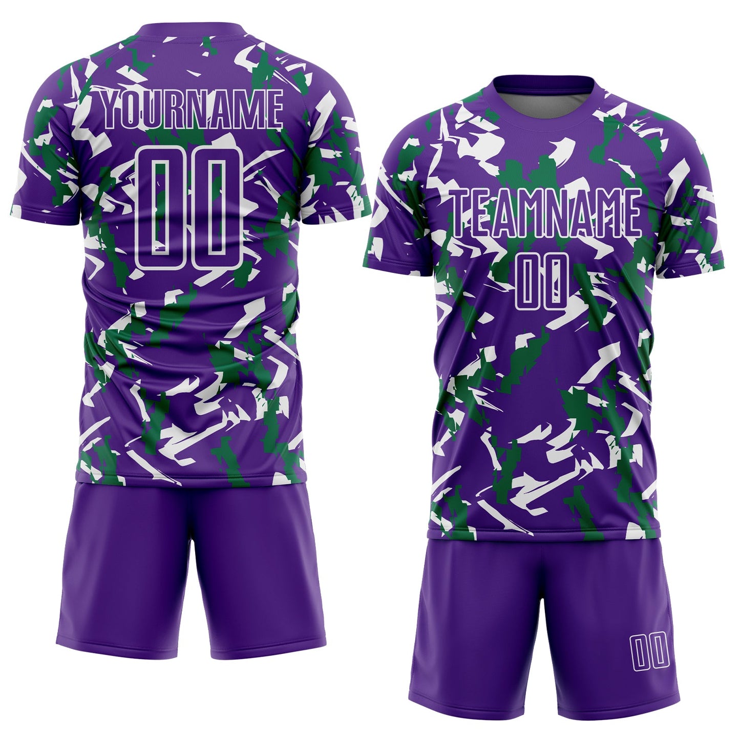 Custom Purple White-Kelly Green Geometric Camo Fragment Sports Sublimation Soccer Uniform Jersey view 2