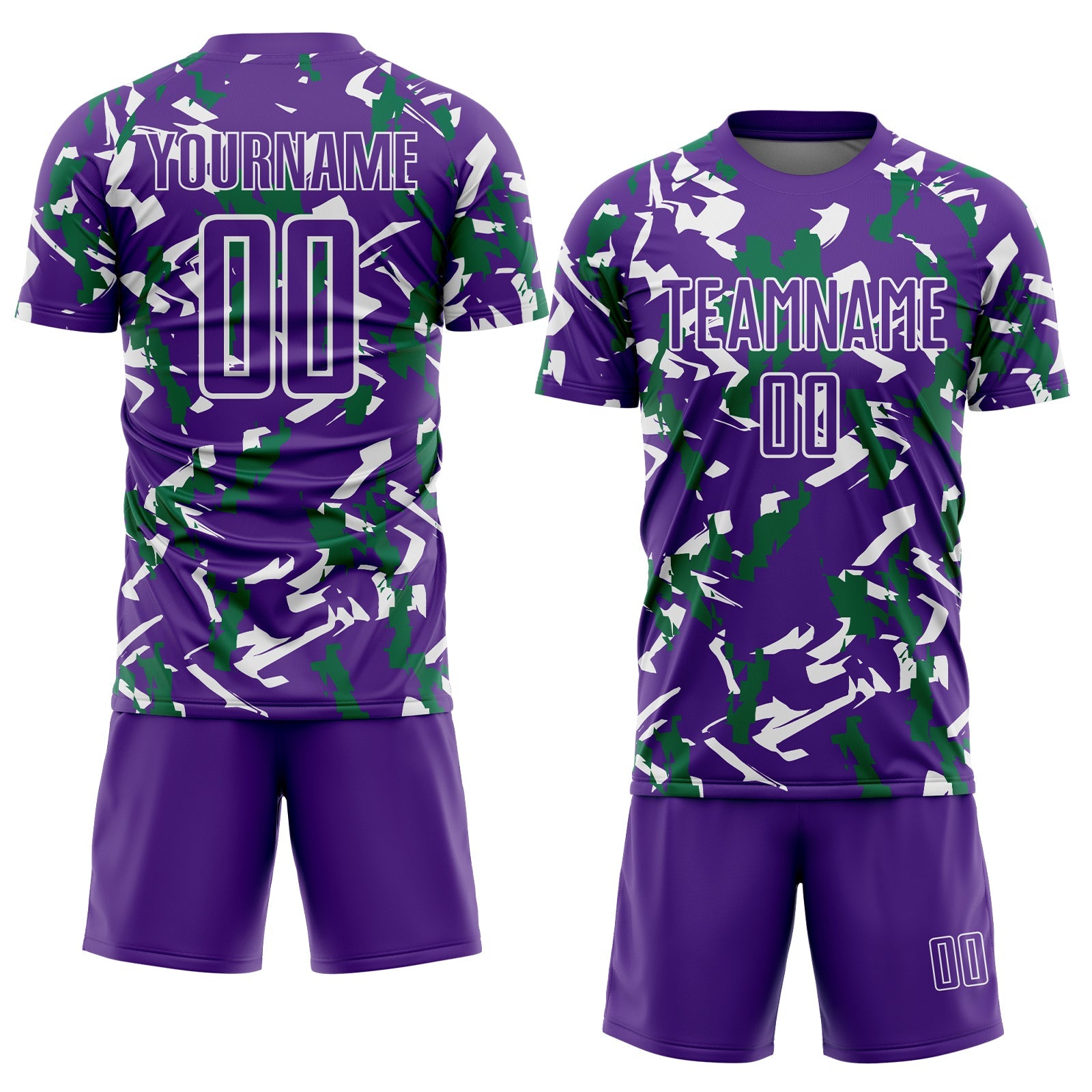 Custom Purple White-Kelly Green Geometric Camo Fragment Sports Sublimation Soccer Uniform Jersey view 2