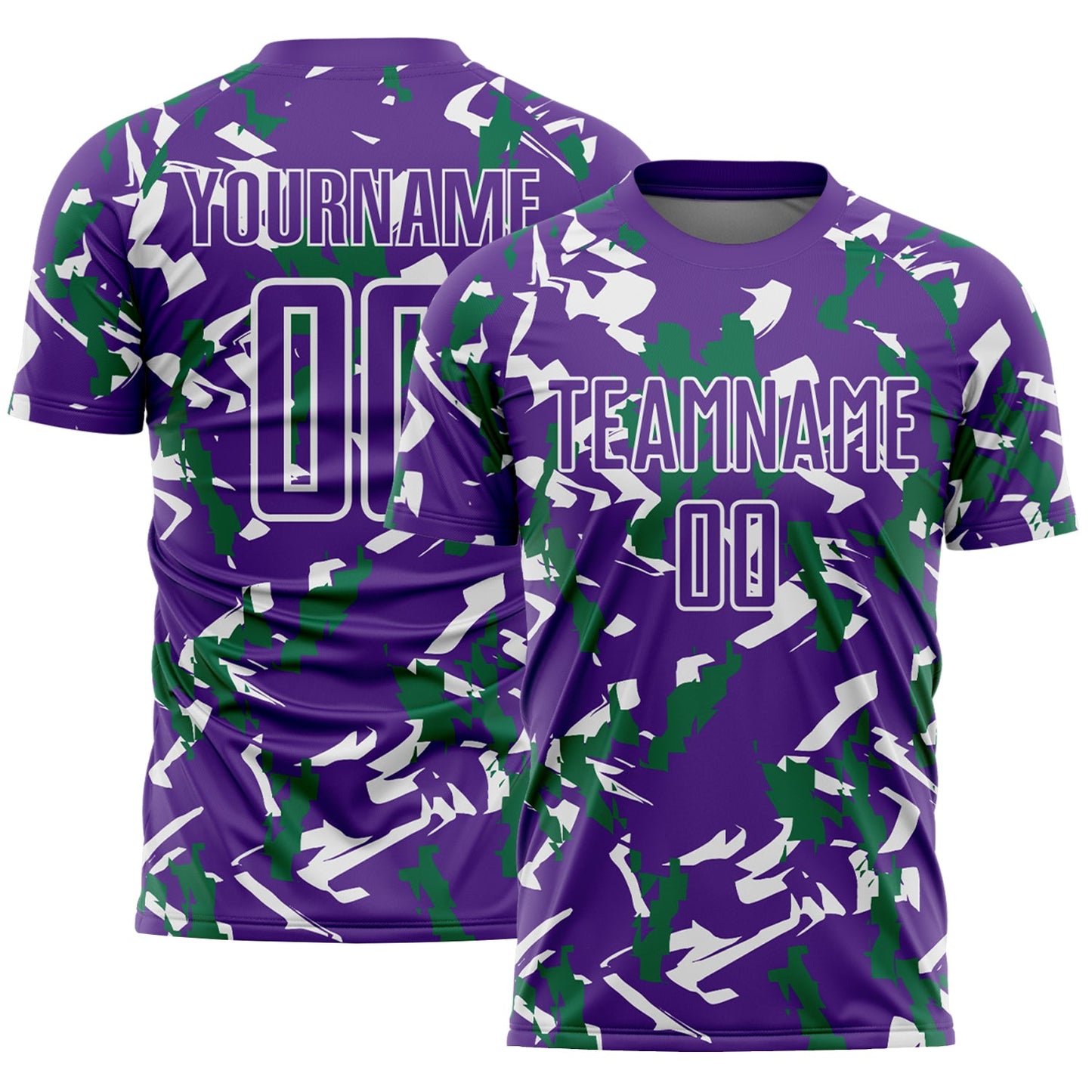 Custom Purple White-Kelly Green Geometric Camo Fragment Sports Sublimation Soccer Uniform Jersey - Main View