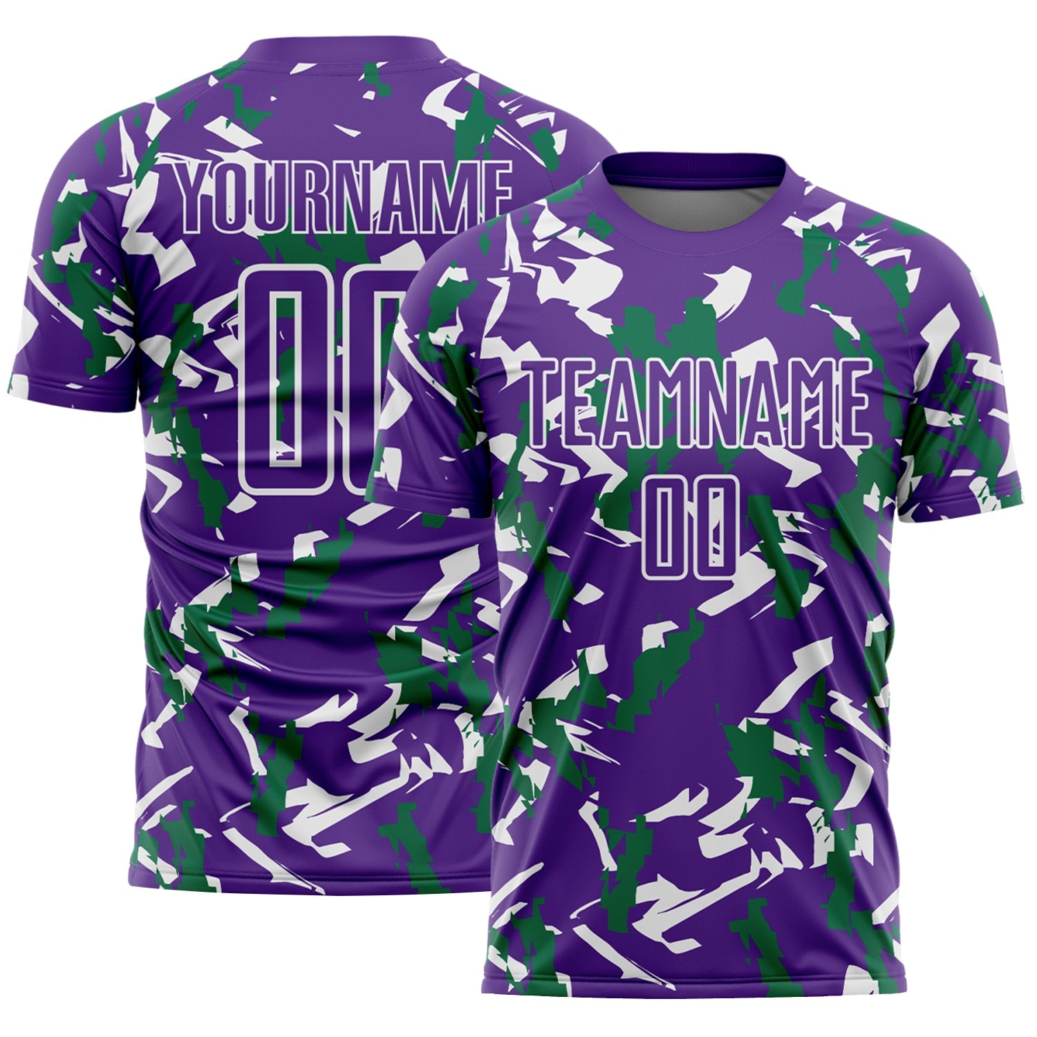 Custom Purple White-Kelly Green Geometric Camo Fragment Sports Sublimation Soccer Uniform Jersey - Main View