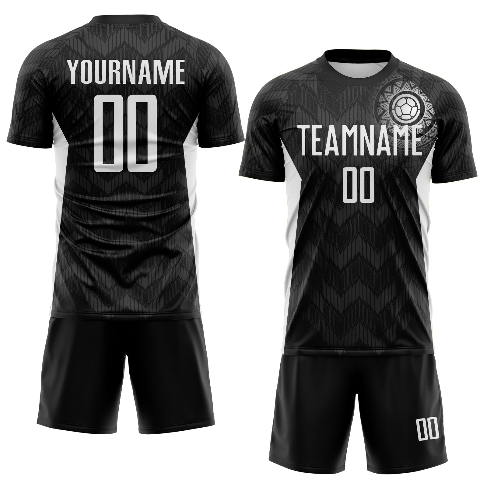 Custom Black White-Steel Gray Colombia Zigzag Pattern Sublimation Soccer Uniform Jersey view 2