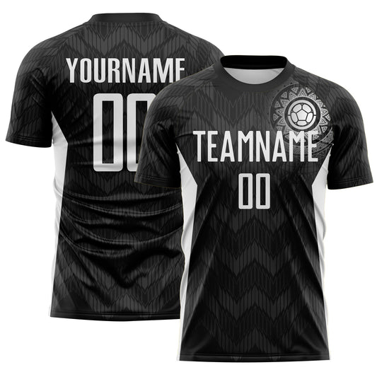 Custom Black White-Steel Gray Colombia Zigzag Pattern Sublimation Soccer Uniform Jersey - Main View
