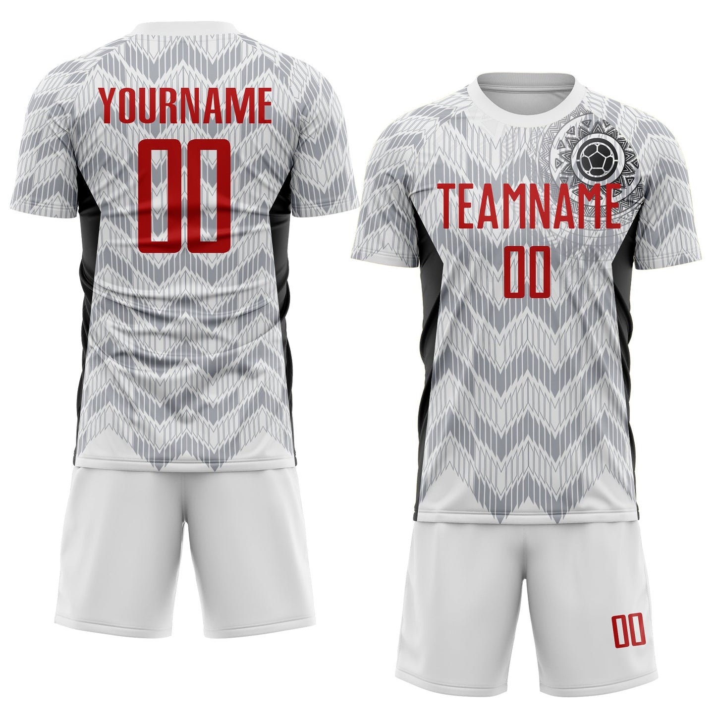 Custom White Red Gray-Black Colombia Zigzag Pattern Sublimation Soccer Uniform Jersey view 2