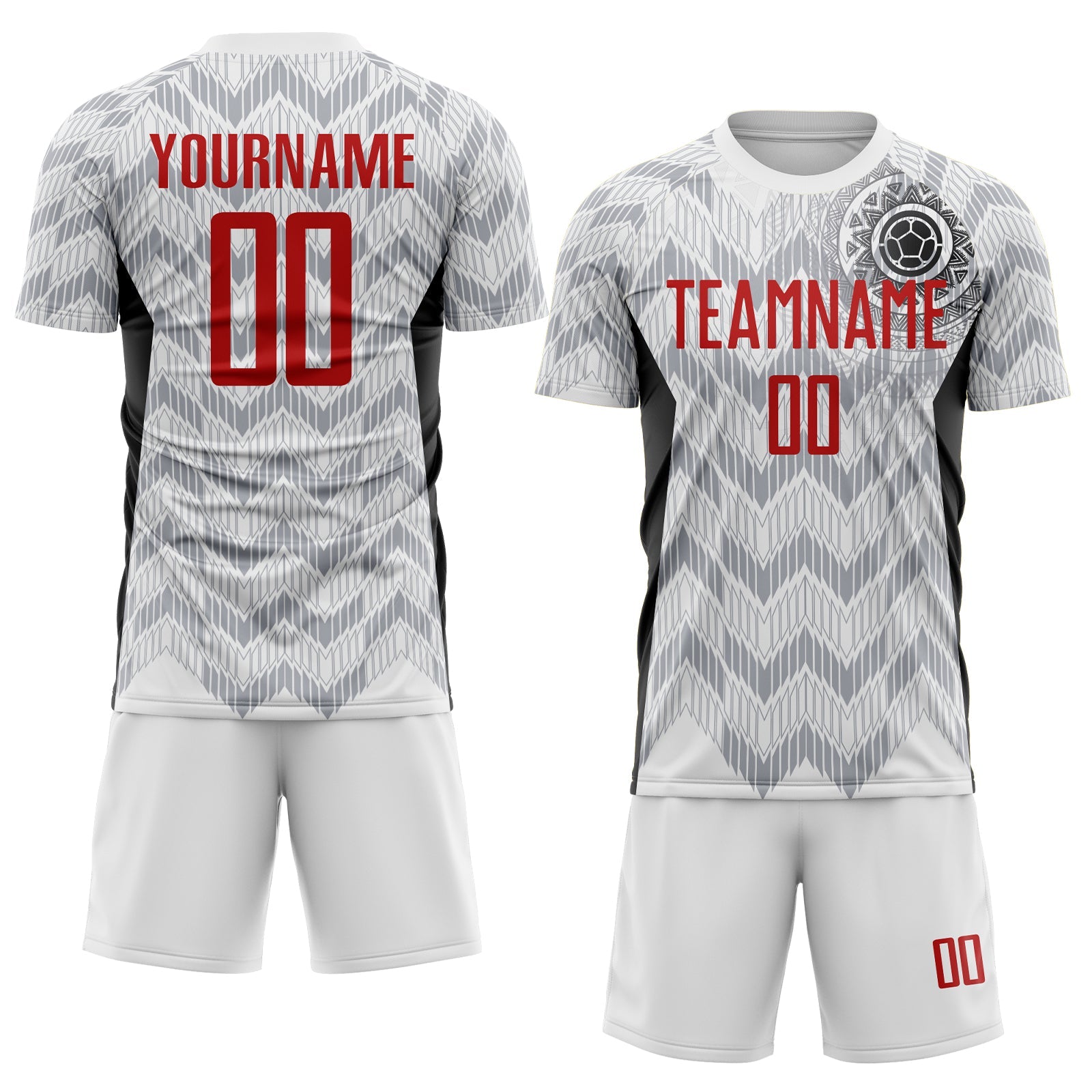 Custom White Red Gray-Black Colombia Zigzag Pattern Sublimation Soccer Uniform Jersey view 2