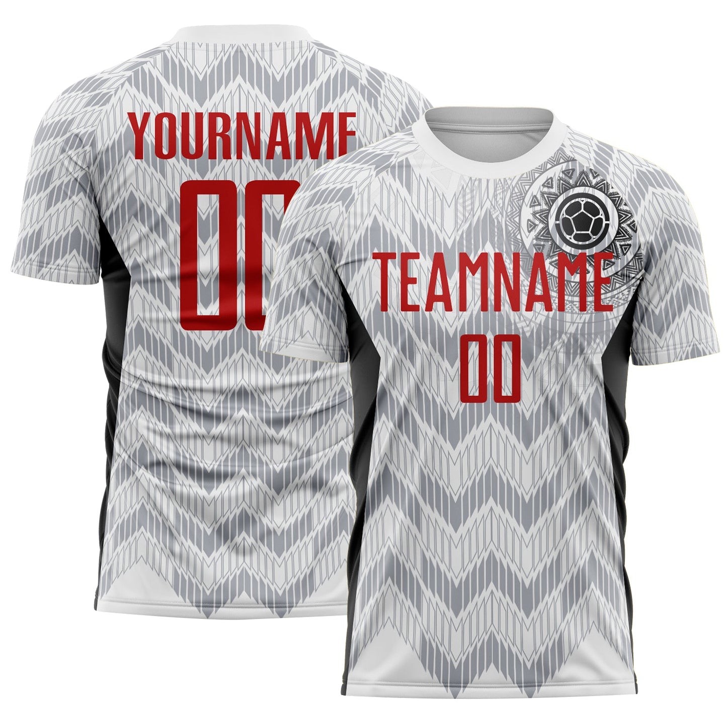 Custom White Red Gray-Black Colombia Zigzag Pattern Sublimation Soccer Uniform Jersey - Main View