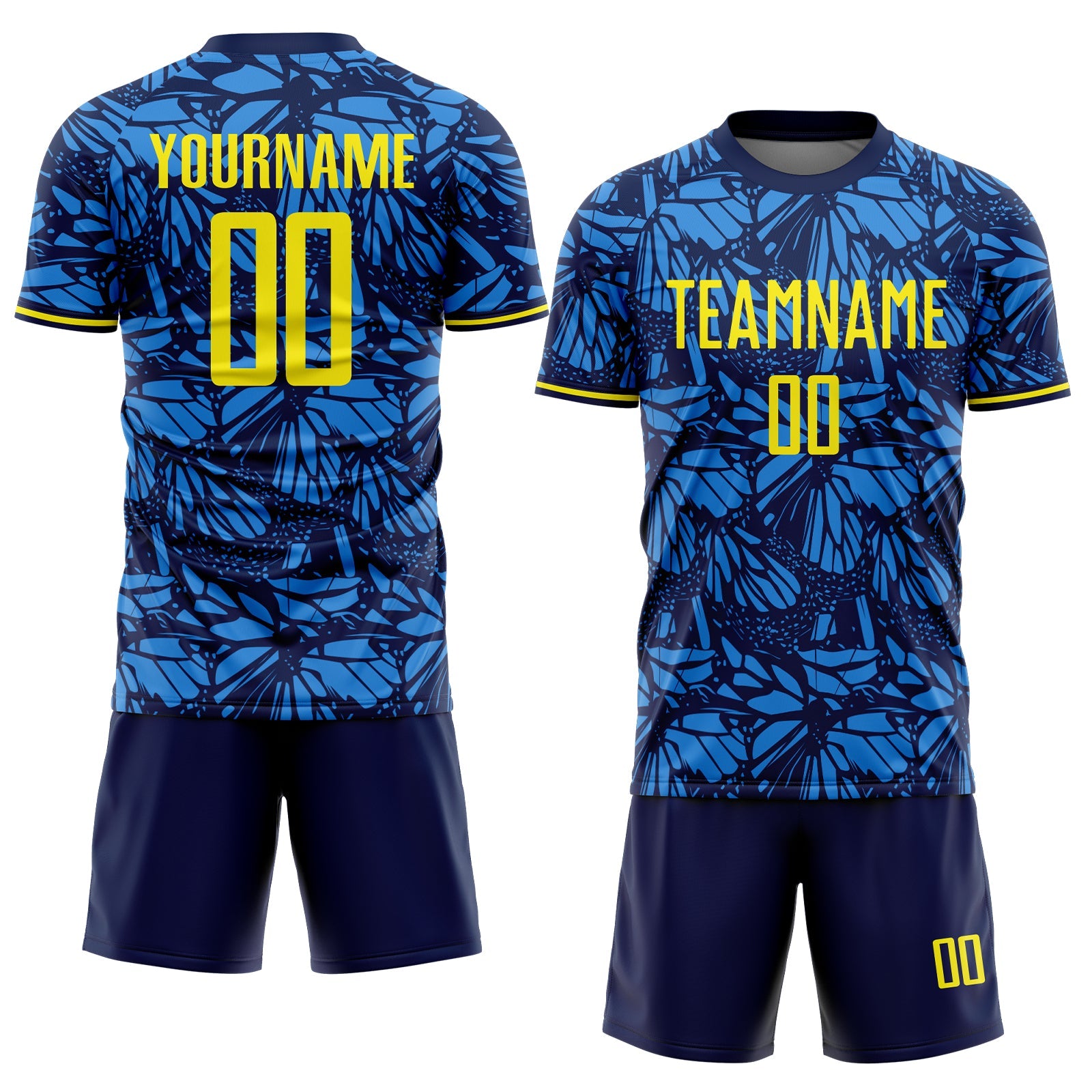 Custom Navy Light Yellow-Blue Colombia Butterfly Wings Pattern Sublimation Soccer Uniform Jersey view 2