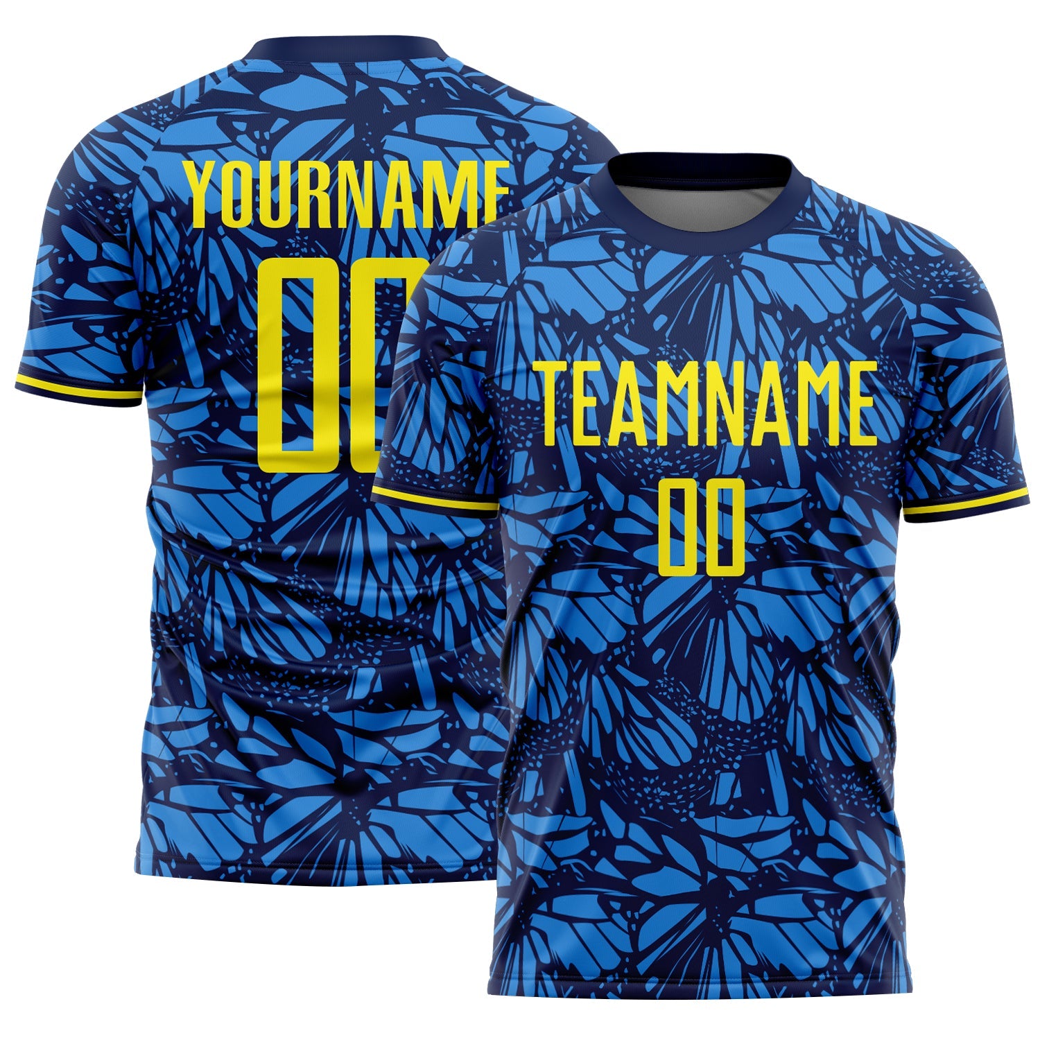 Custom Navy Light Yellow-Blue Colombia Butterfly Wings Pattern Sublimation Soccer Uniform Jersey - Main View