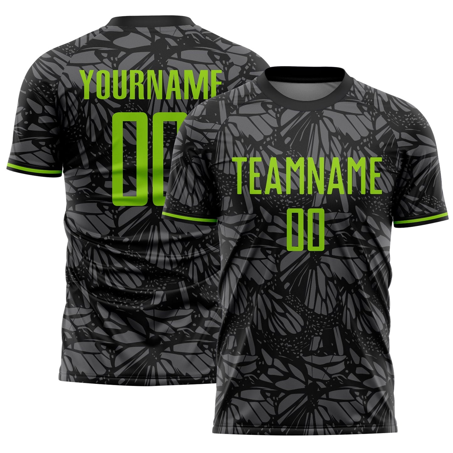 Custom Black Neon Green-Steel Gray Colombia Butterfly Wings Pattern Sublimation Soccer Uniform Jersey - Main View