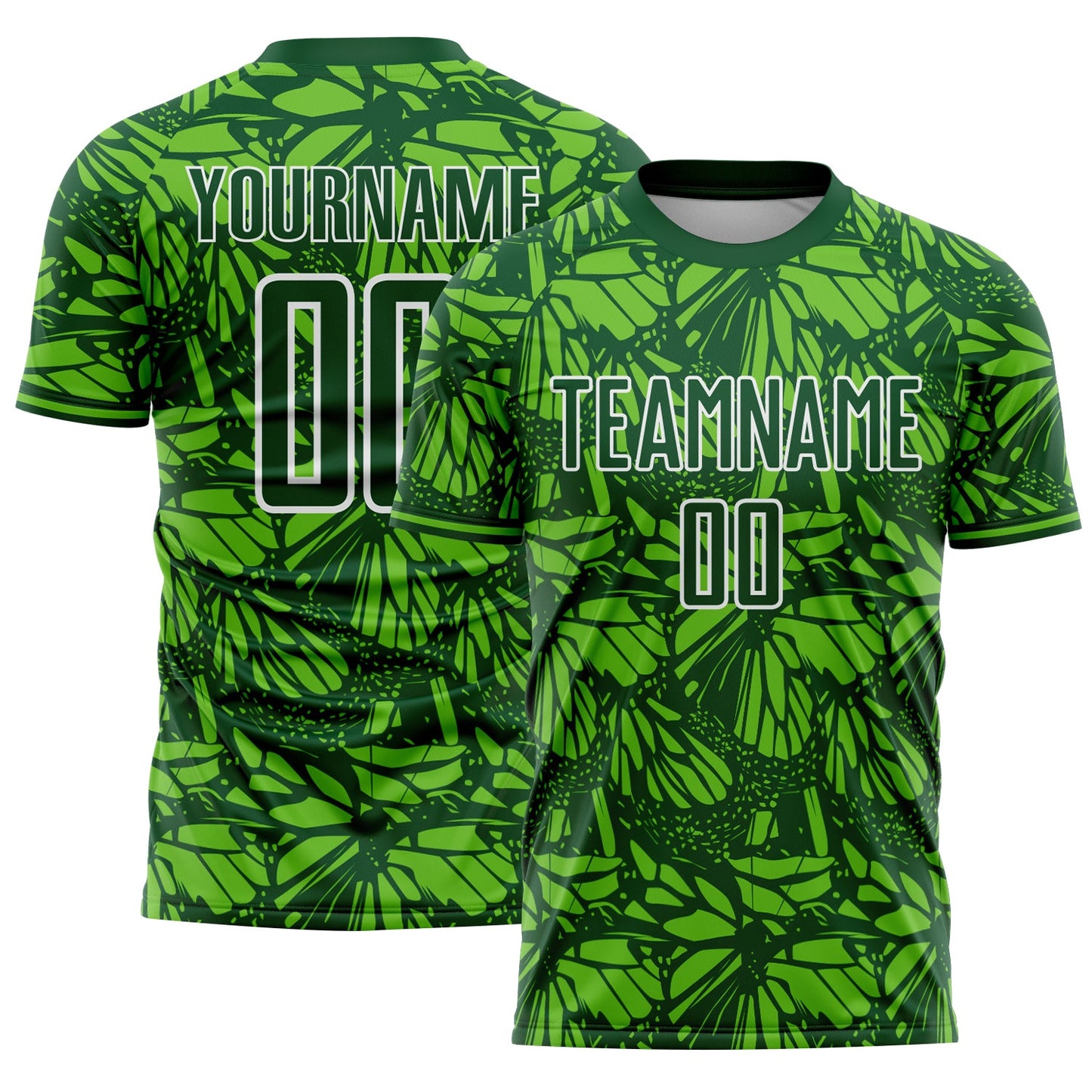 Custom Green Aurora Green-White Colombia Butterfly Wings Pattern Sublimation Soccer Uniform Jersey - Main View