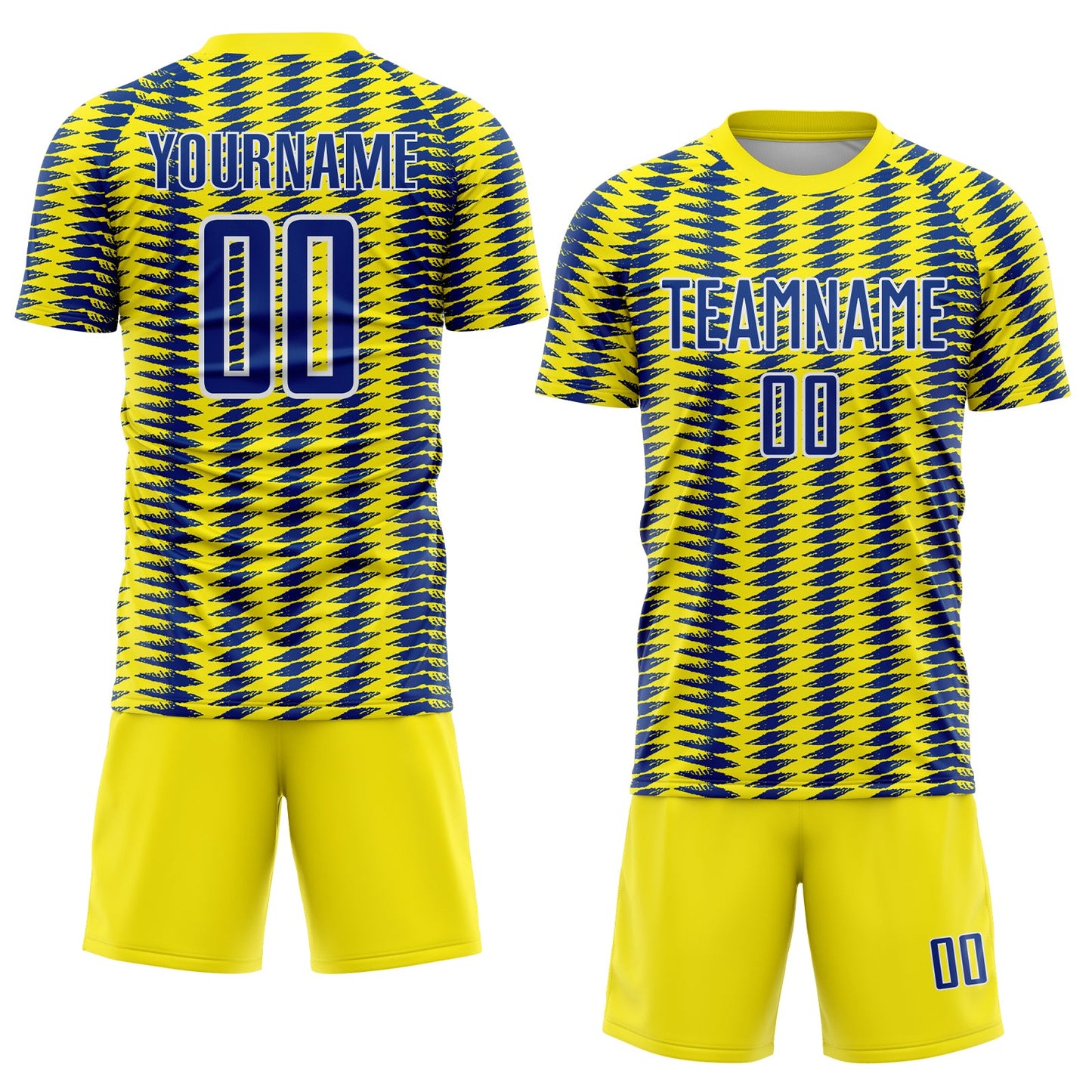 Custom Light Yellow Royal-White Colombia Feather Pattern Sublimation Soccer Uniform Jersey view 2