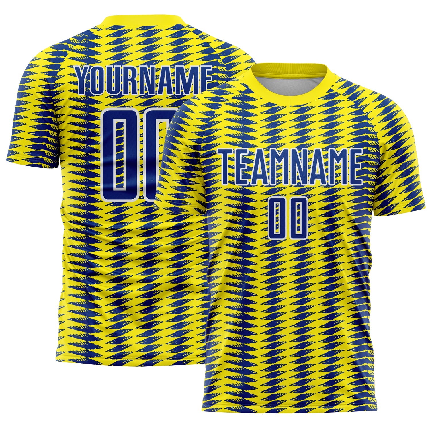 Custom Light Yellow Royal-White Colombia Feather Pattern Sublimation Soccer Uniform Jersey - Main View