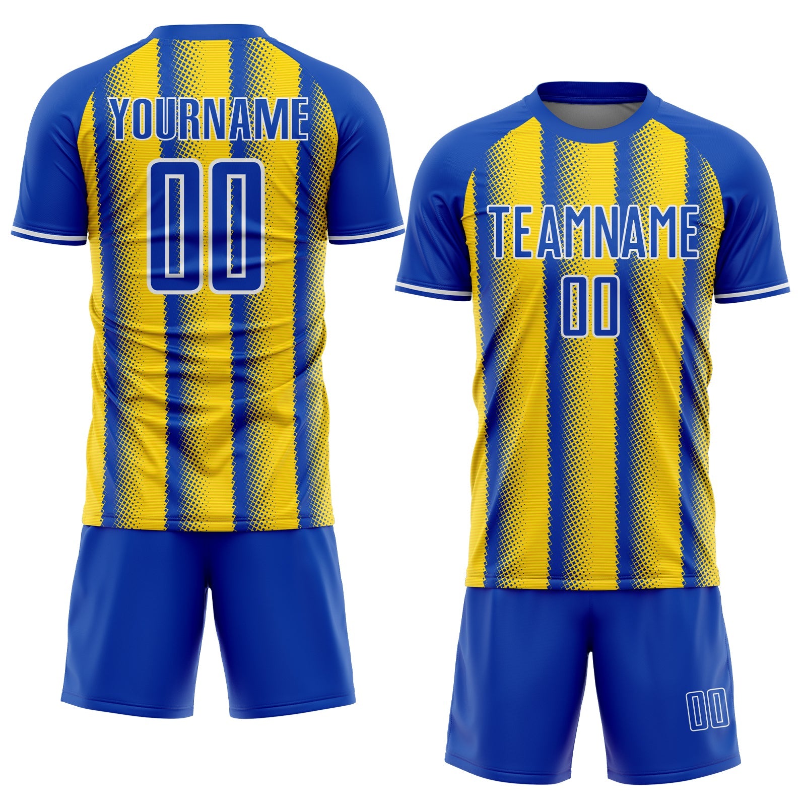 Custom Thunder Blue Light Yellow-White Colombia Vertical Stripes Halftone Dot Pattern Sublimation Soccer Uniform Jersey view 2