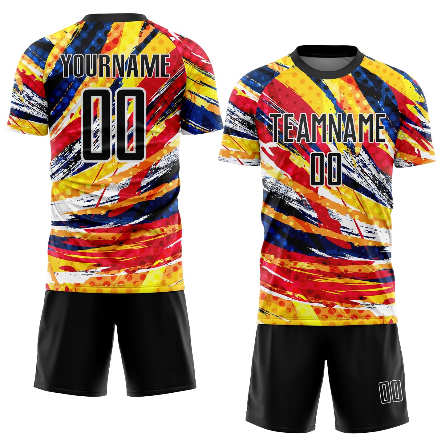 Custom Graffiti Pattern Black Yellow Blue-Red Colombia Brush Stroke Halftone Dot Pattern Sublimation Soccer Uniform Jersey view 2