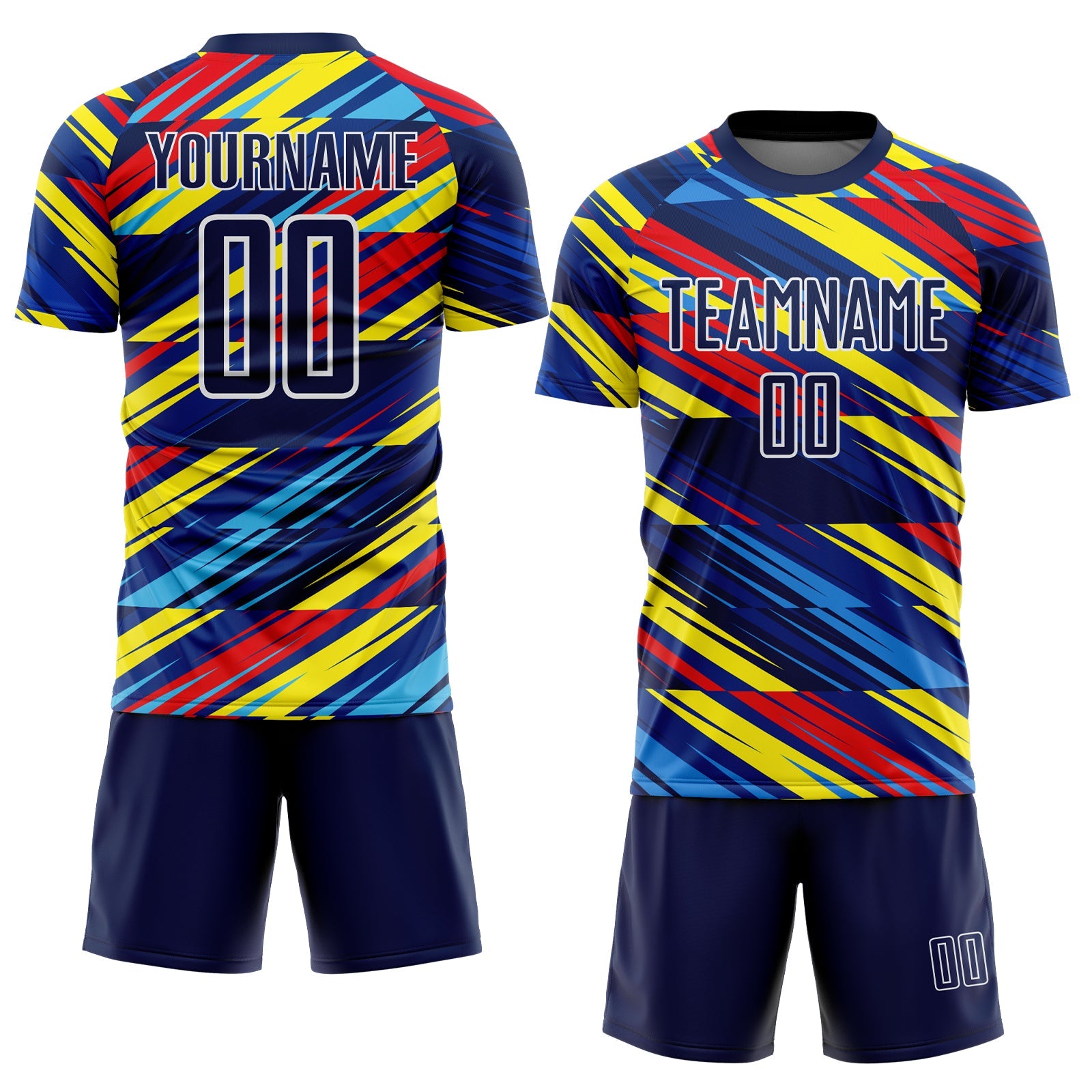 Custom Royal Navy Yellow Blue-Red Colombia Diagonal Stripes Sublimation Soccer Uniform Jersey view 2