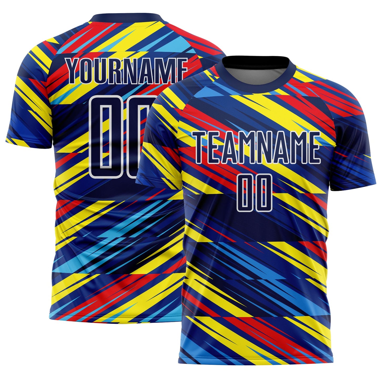 Custom Royal Navy Yellow Blue-Red Colombia Diagonal Stripes Sublimation Soccer Uniform Jersey - Main View