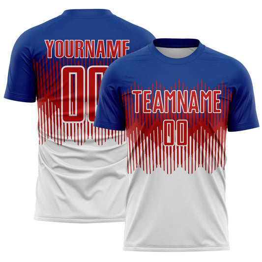 Custom Royal Red-White Colombia Gradient Lines Sublimation Soccer Uniform Jersey - Main View