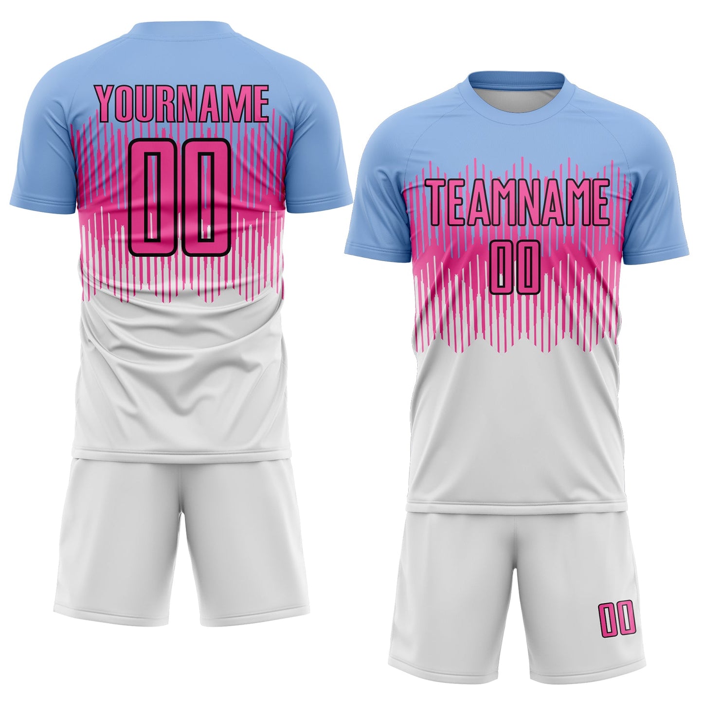 Custom Light Blue Pink Black-White Colombia Gradient Lines Sublimation Soccer Uniform Jersey view 2