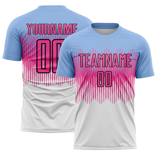 Custom Light Blue Pink Black-White Colombia Gradient Lines Sublimation Soccer Uniform Jersey - Main View